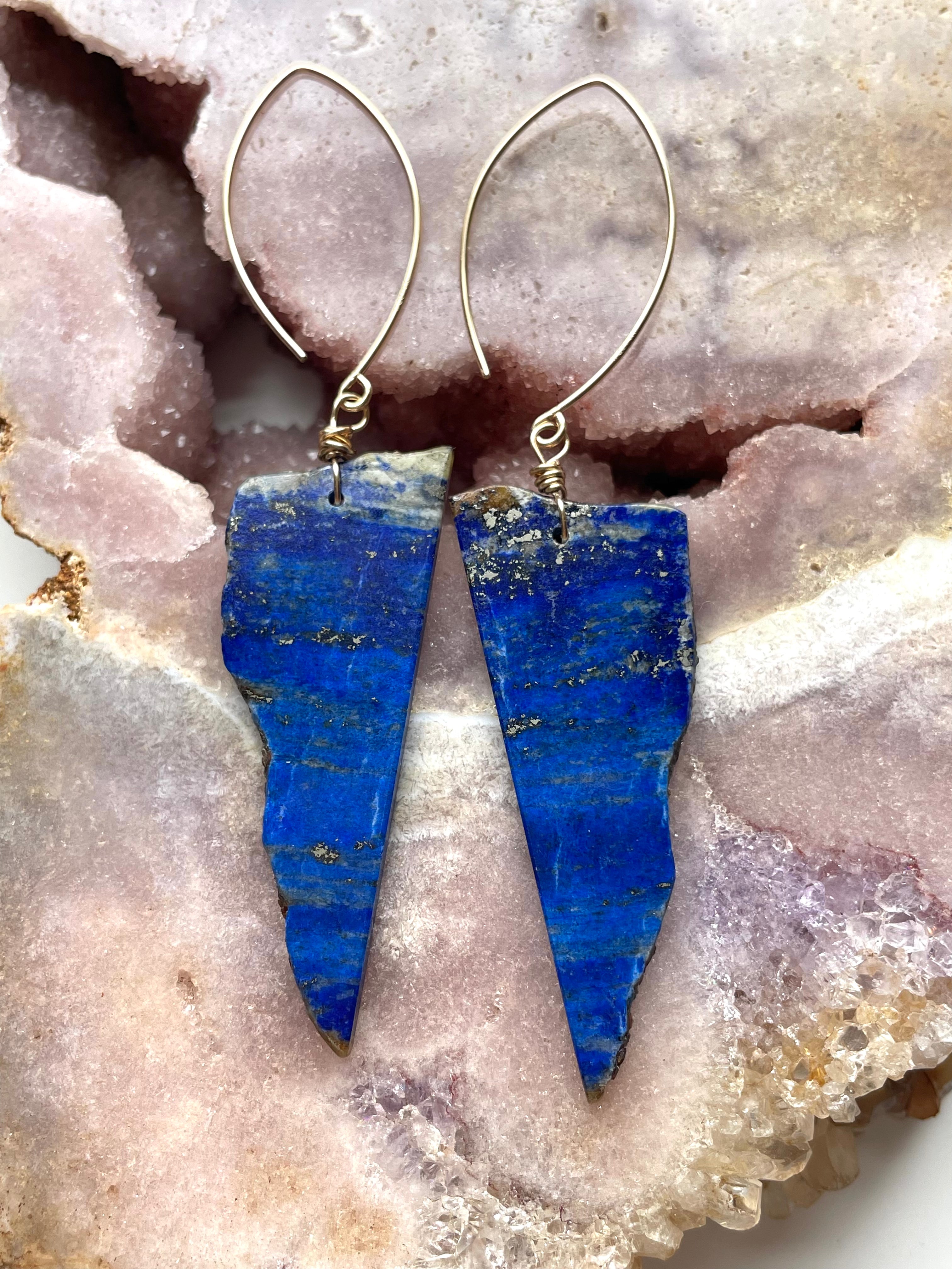 Lapis Lazuli Statement Earrings - Gold Filled Handmade Jewelry for Women | Unique Bohemian Dangle Earrings for Party, Wedding & Special Occasions