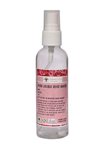 Pure Edible Rose Water - 100% Natural for Cooking, Skincare & Aromatherapy | Mild Floral Hydrosol for Baking, Face Toner & Relaxation (100ml)