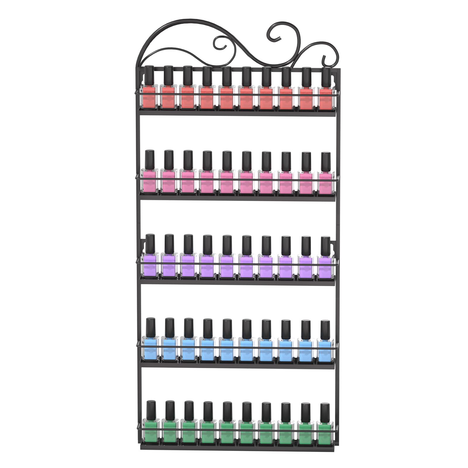 ERYTLLY Wall Mounted Nail Polish Organizer Rack - Rectangle Nail Polish Storage Holder Stand for Salon & Home Use, Space-Saving Nail Art Display Shelf (Black) - Perfect for Salon Organization, Home Decor & DIY Manicure Stations