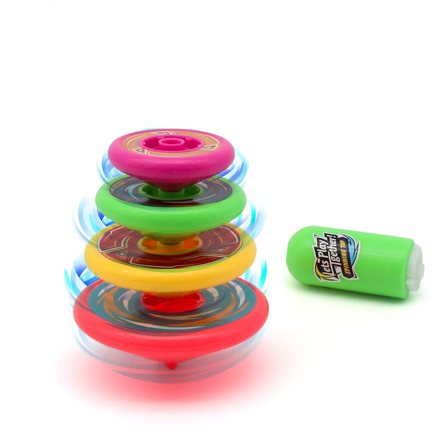 Super Stacking Spinning Tops for Kids - 6 Pack Colorful Stackable Tops with Launcher - Fun Educational STEM Toys for Boys & Girls - Perfect for Birthday Parties, Classroom Rewards & Family Game Nights