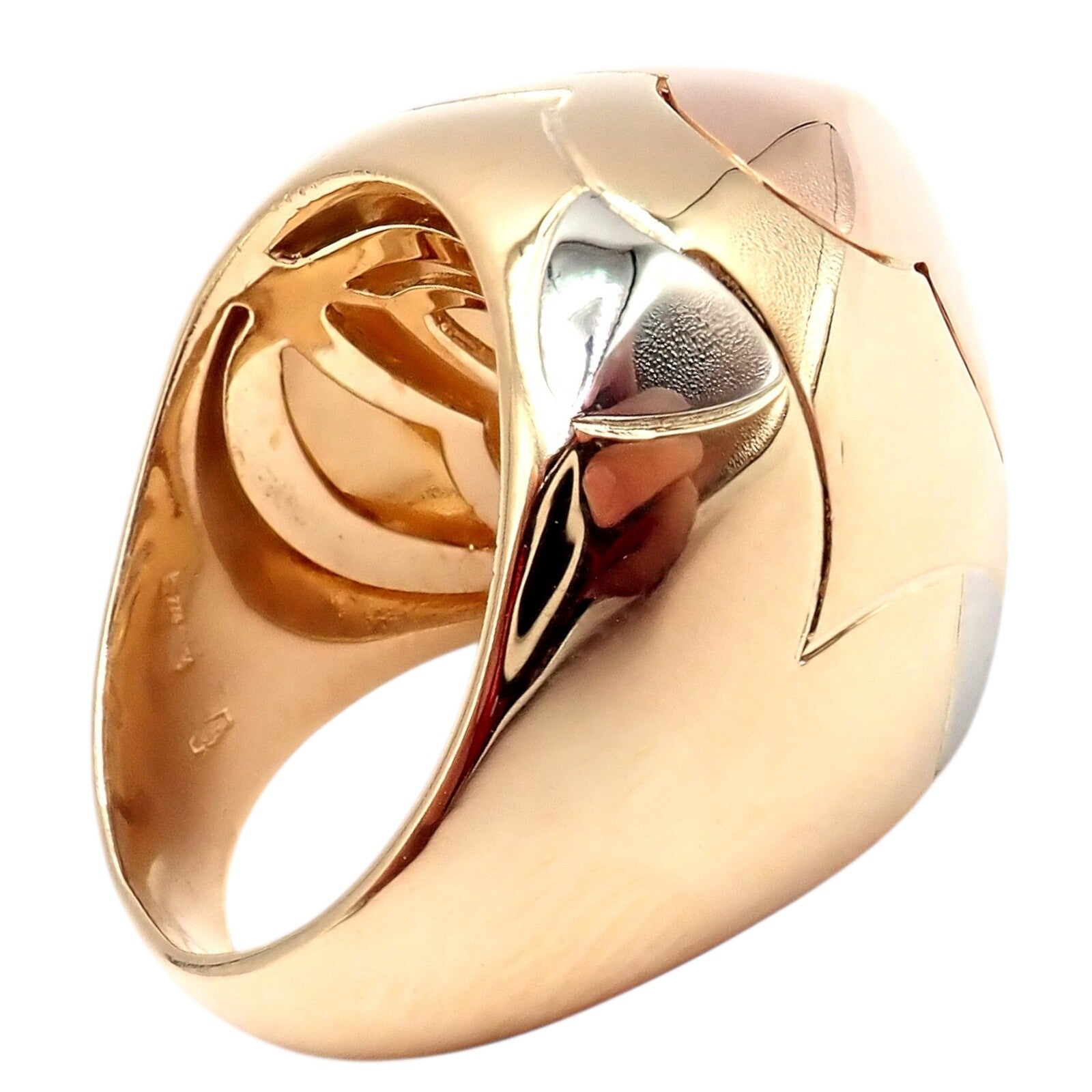 Authentic Bvlgari 18k Yellow White Rose Gold Tricolor Pyramid Ring - Size 6 | Luxury Statement Jewelry for Weddings, Parties & Special Occasions