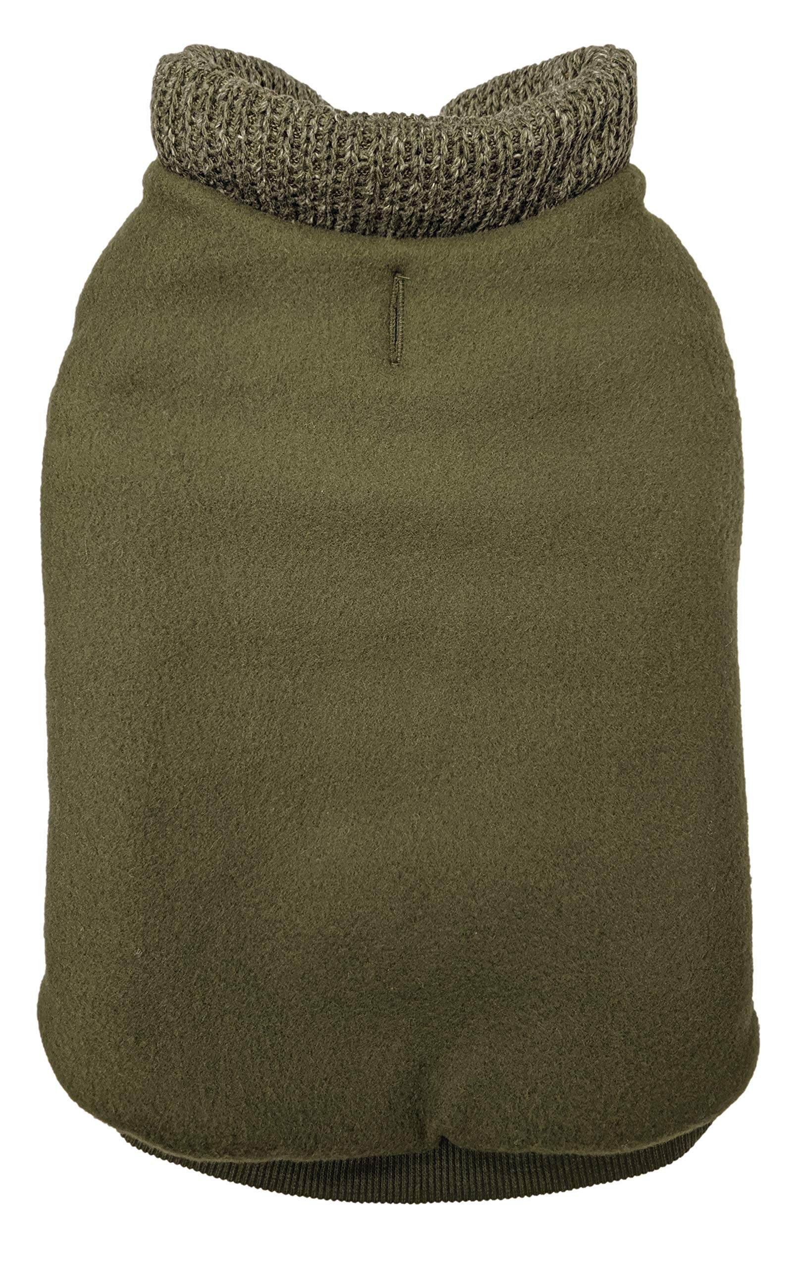 Extra Large Olive Puffy Coat with Sweater Trim for Dogs - Warm Winter Dog Jacket for Outdoor Walks and Cold Weather Protection