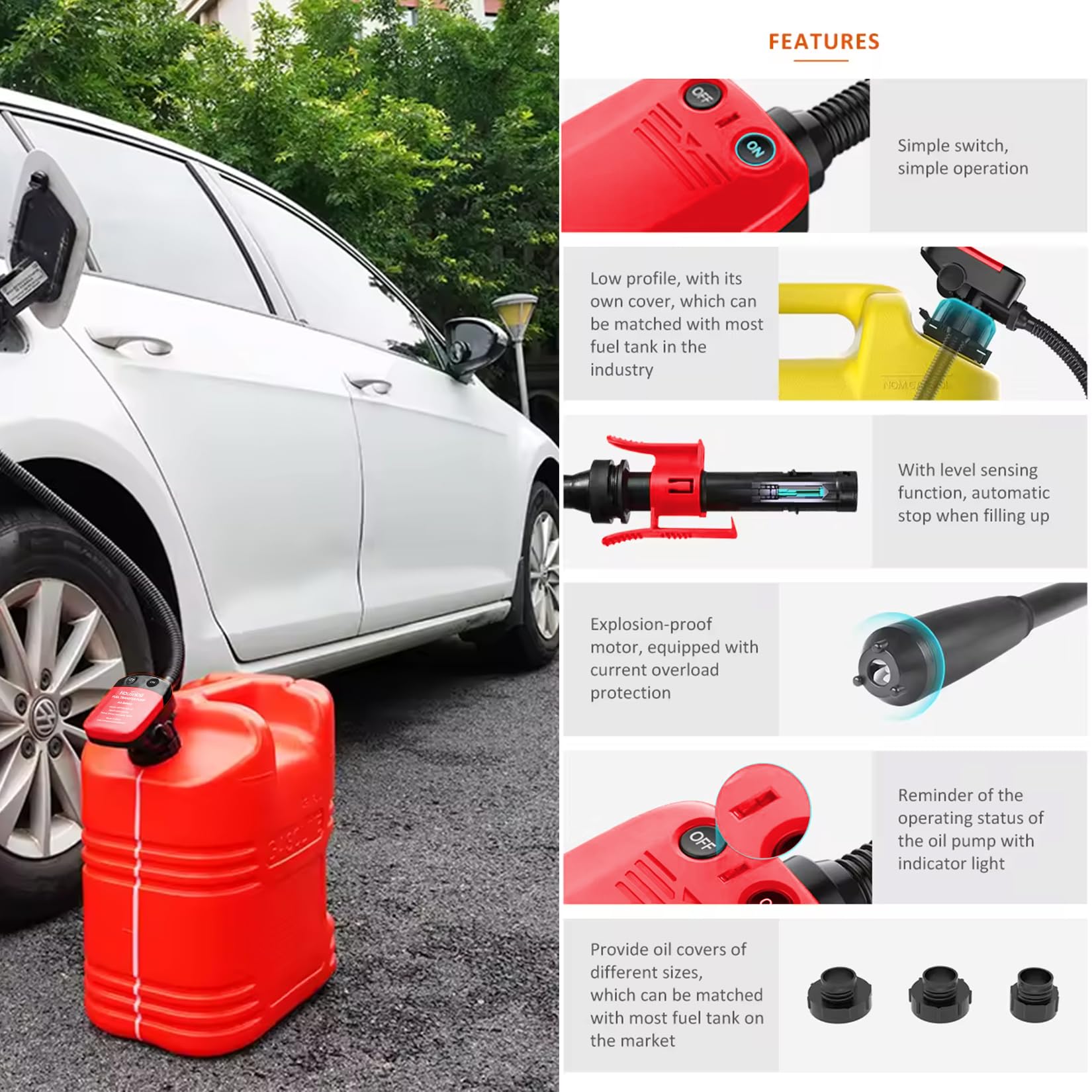 Automatic Fuel Transfer Pump with Auto-Stop Sensor (2.4 GPM) - AA Battery Powered Portable Gasoline & Diesel Pump with 3 Adapters - Ideal for Gas, Diesel, Kerosene Transfer - Perfect for Emergency Fueling, Farm Equipment, Marine Use & RV Maintenance (Batteries Not Included)