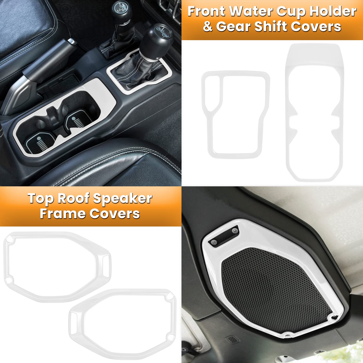 23PCS Full Interior Trim Kit for Jeep Wrangler JL JLU Gladiator JT 2018-2023 - Steering Wheel, Door Handle, AC Vent, Cup Holder, Reading Light & Headlight Gear Cover (White) | Premium Car Interior Accessories for Style & Protection