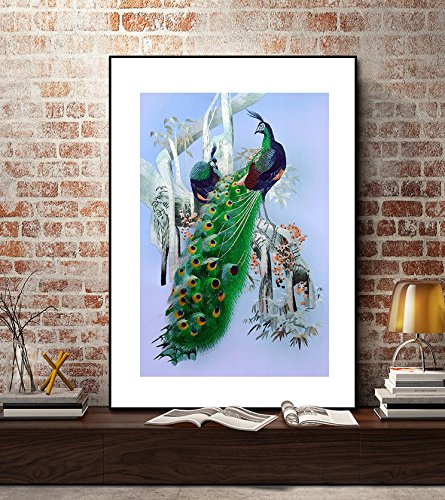 Grace Art Handmade Large Asian Silk Embroidery Wall Hanging - Peacock Tree Design for Home Decor | Perfect for Living Room, Bedroom & Office Wall Art