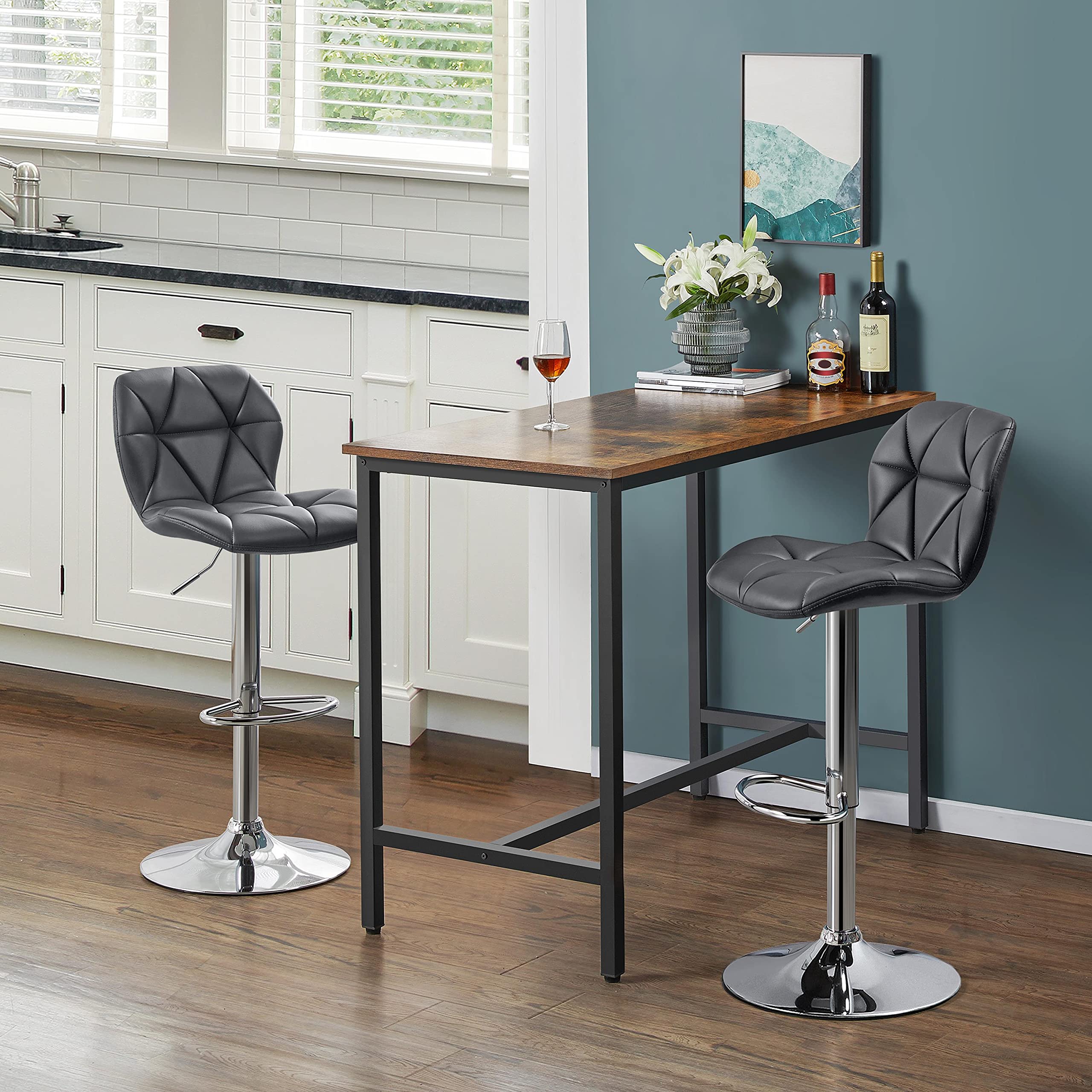 Topeakmart 2-Piece PU Leather Bar Stools Set - 360° Swivel Counter Height Bar Chairs with Backrest, Grey - Perfect for Home Kitchen, Breakfast Nook, and Entertainment Areas