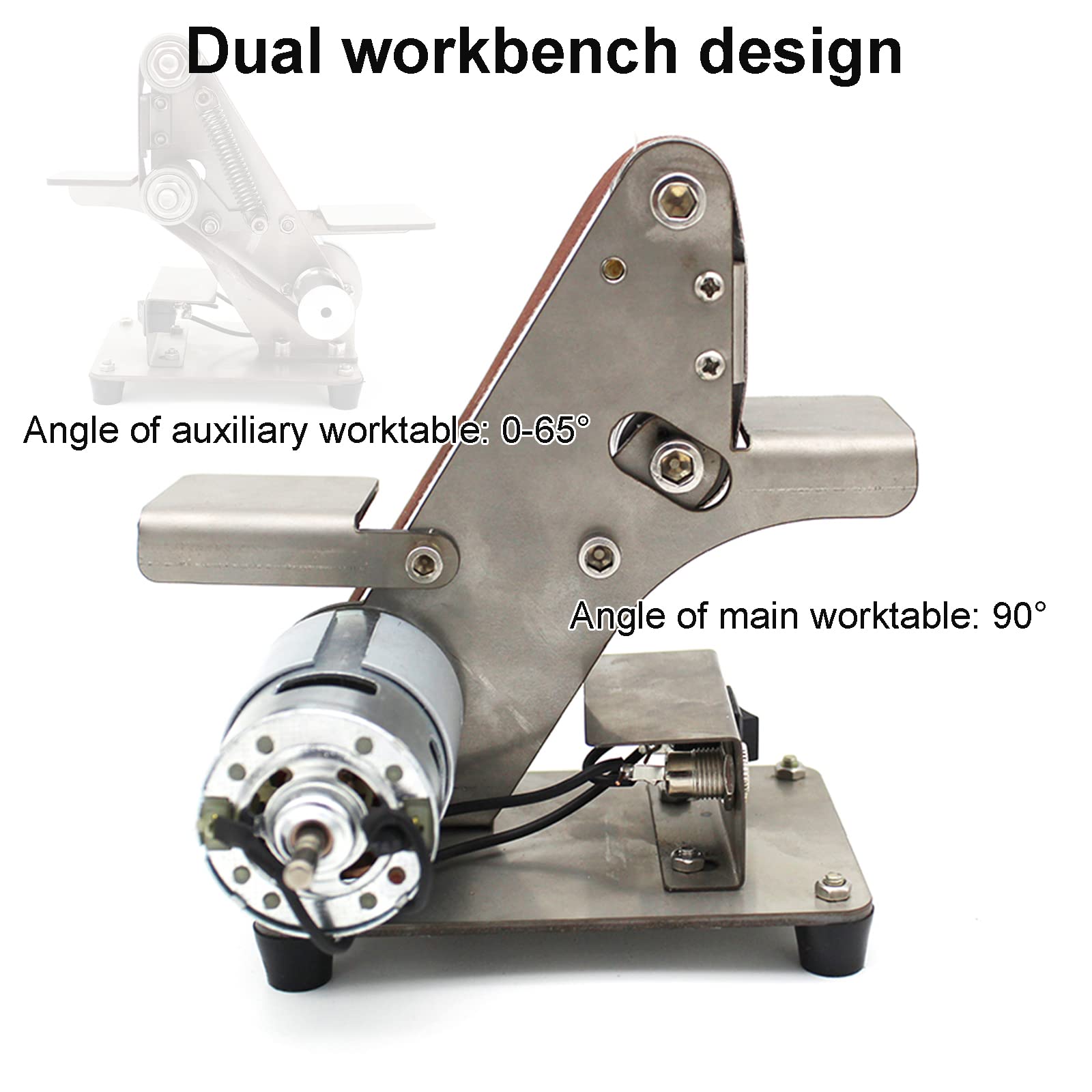 DIY Mini Belt Sander - Electric Knife Sharpener & Polishing Grinding Machine with 7 Adjustable Speeds - Includes 10PCS Abrasive Belts & 795 Motor - Perfect for Woodworking, Metalworking & DIY Crafts
