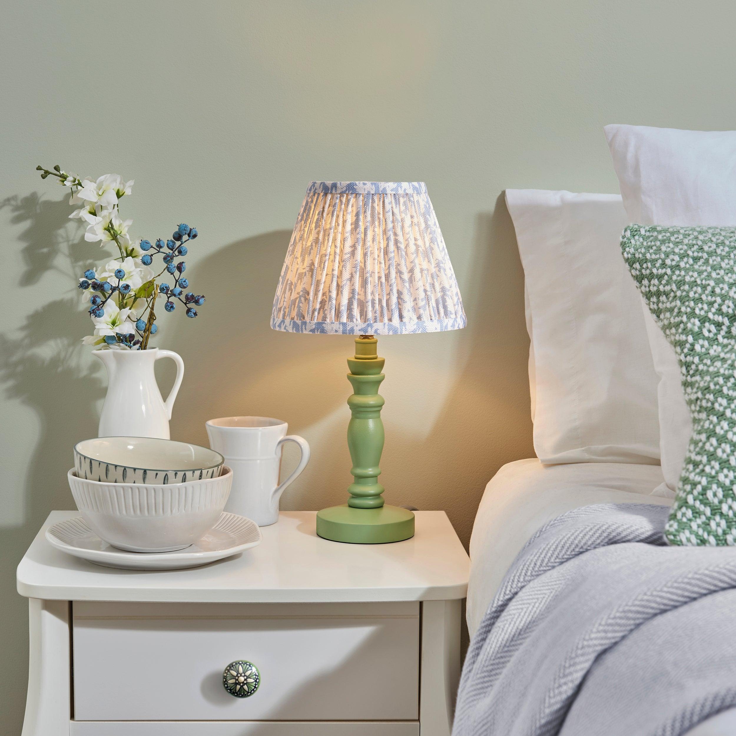 Bibury Green Table Lamp with 20cm Leaf Design Shell Bay Blue Shade - Perfect for Bedroom, Living Room & Office Decor