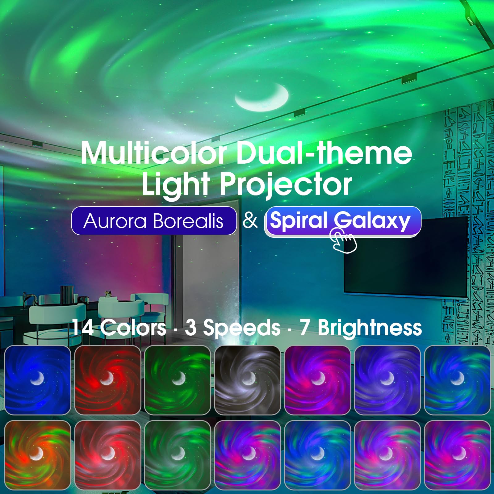 ALACRIS Galaxy Projector - 4-in-1 Star Night Light with Aurora, Spiral Galaxy, Moon & 16 Colors | Timer & White Noise for Bedroom, Nursery, Meditation & Relaxation