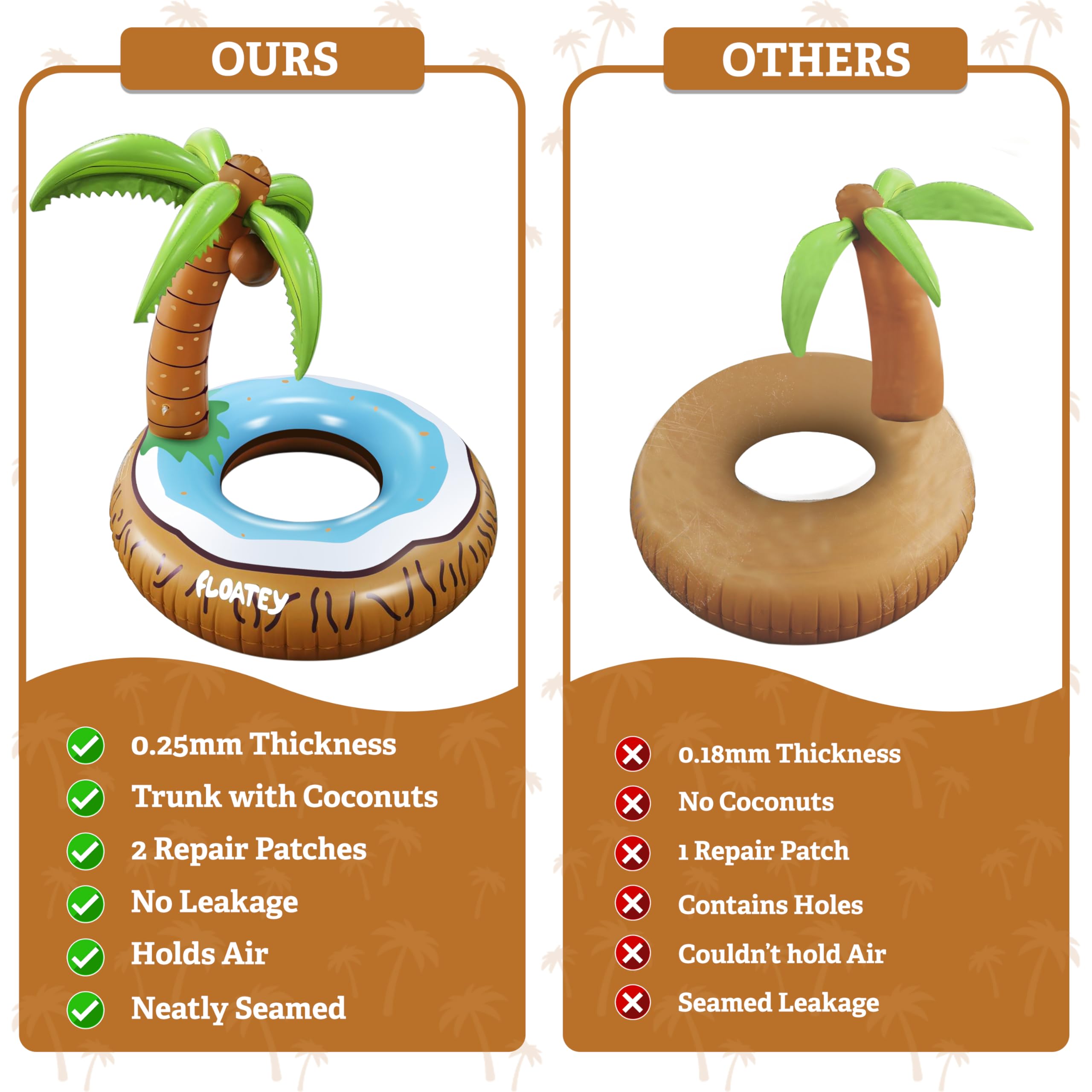 Extra Large Inflatable Pool Floats for Adults - Funny Coconut & Tiki Palm Tree Tropical Pool Floaties | Hawaiian Luau Party Decorations | Perfect for Summer Pool Parties, Beach Vacations & Backyard Relaxation