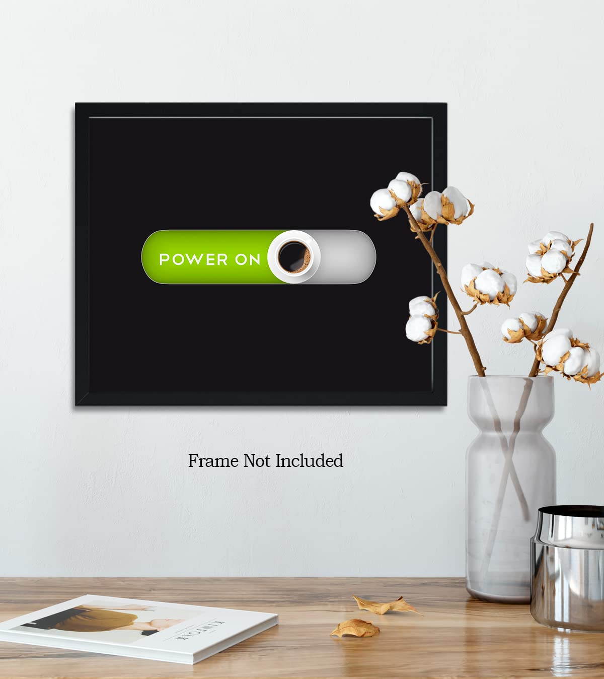 Govivo Power On Coffee Station Print - Modern Kitchen & Coffee Bar Decor - Minimalist Home & Office Wall Art - 14x11 Inches Unframed - Perfect for Coffee Lovers, Kitchen Countertop & Workspace Decor