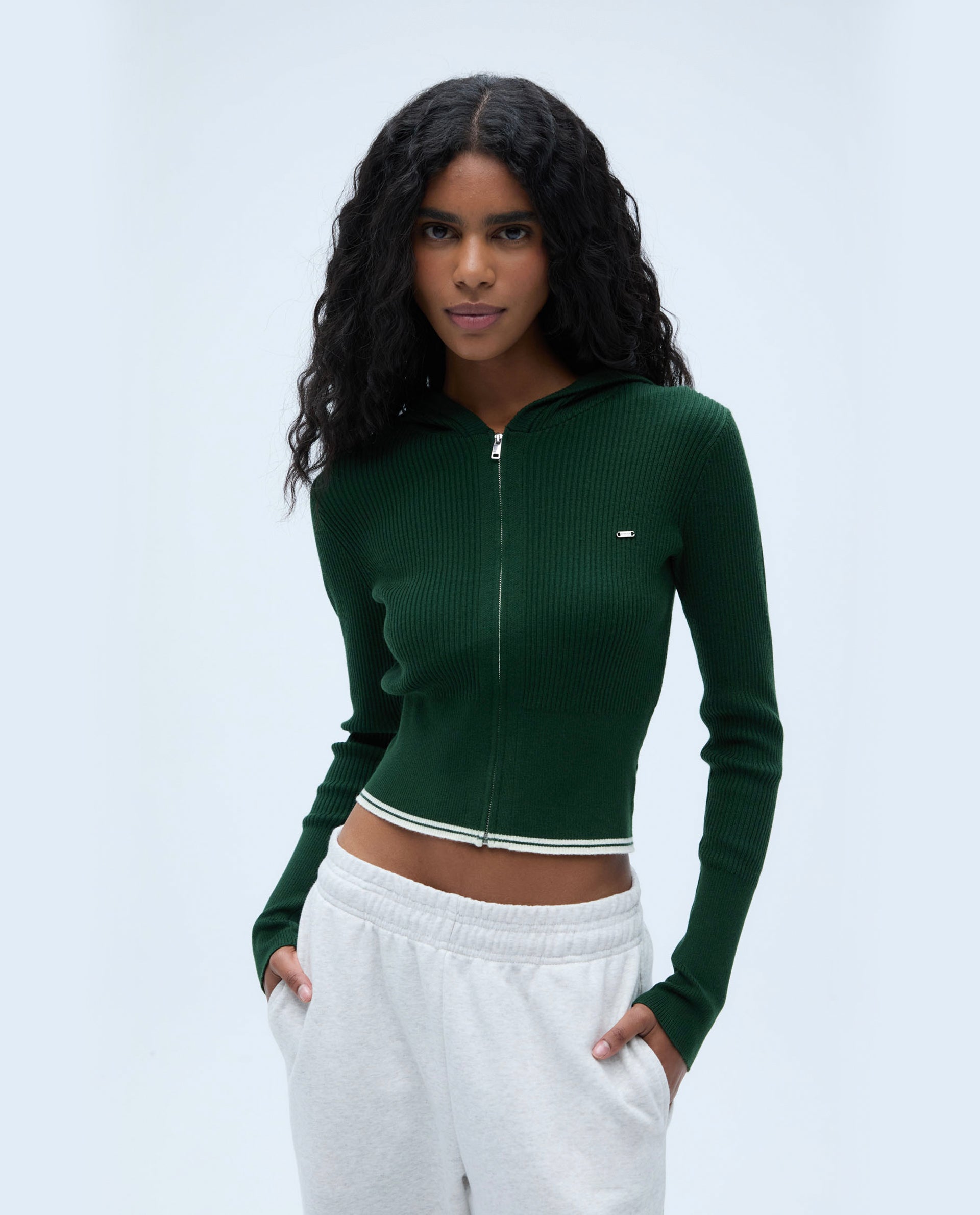 Stylish Rib Knit Contrast Hoodie for Men & Women - Forest Green & Marshmallow White | Cozy Pullover Sweatshirt for Casual Wear, Street Fashion & Outdoor Activities