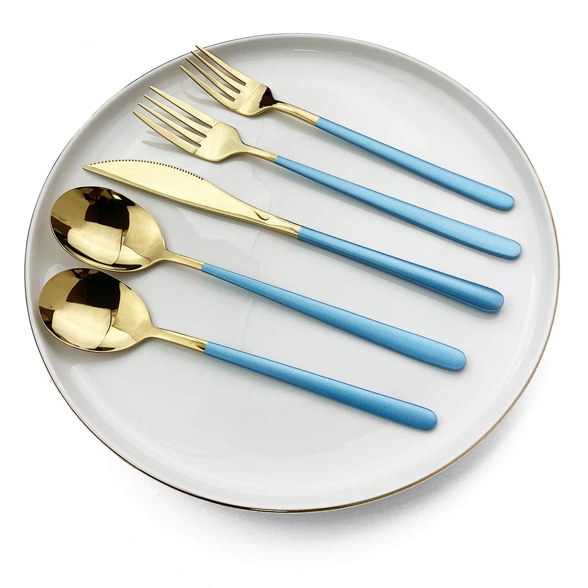8-Piece Large Stainless Steel Dinner Spoons Set - 8-inch Elegant Table Soup Spoons for Dining, Silverware Utensils for Restaurant & Home Use, Dishwasher Safe (Blue & Gold) - Perfect for Everyday Meals, Dinner Parties & Gifts