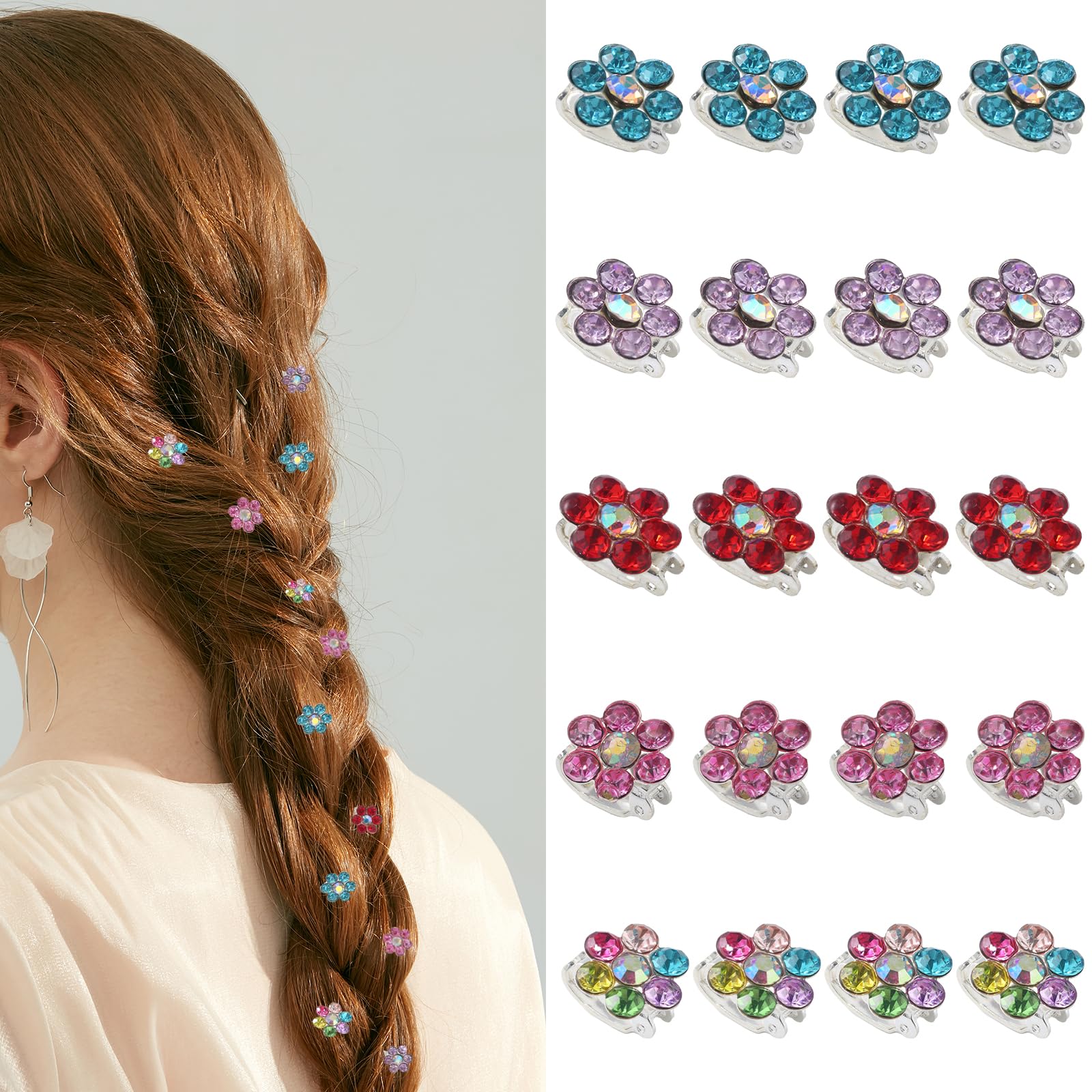 20Pcs Small Claw Hair Clips for Women - Rhinestone Flower Hair Barrettes for Thin/Medium/Thick Hair | Wedding, Bridal & Everyday Hair Accessories | Perfect for Parties, Dates & Special Occasions