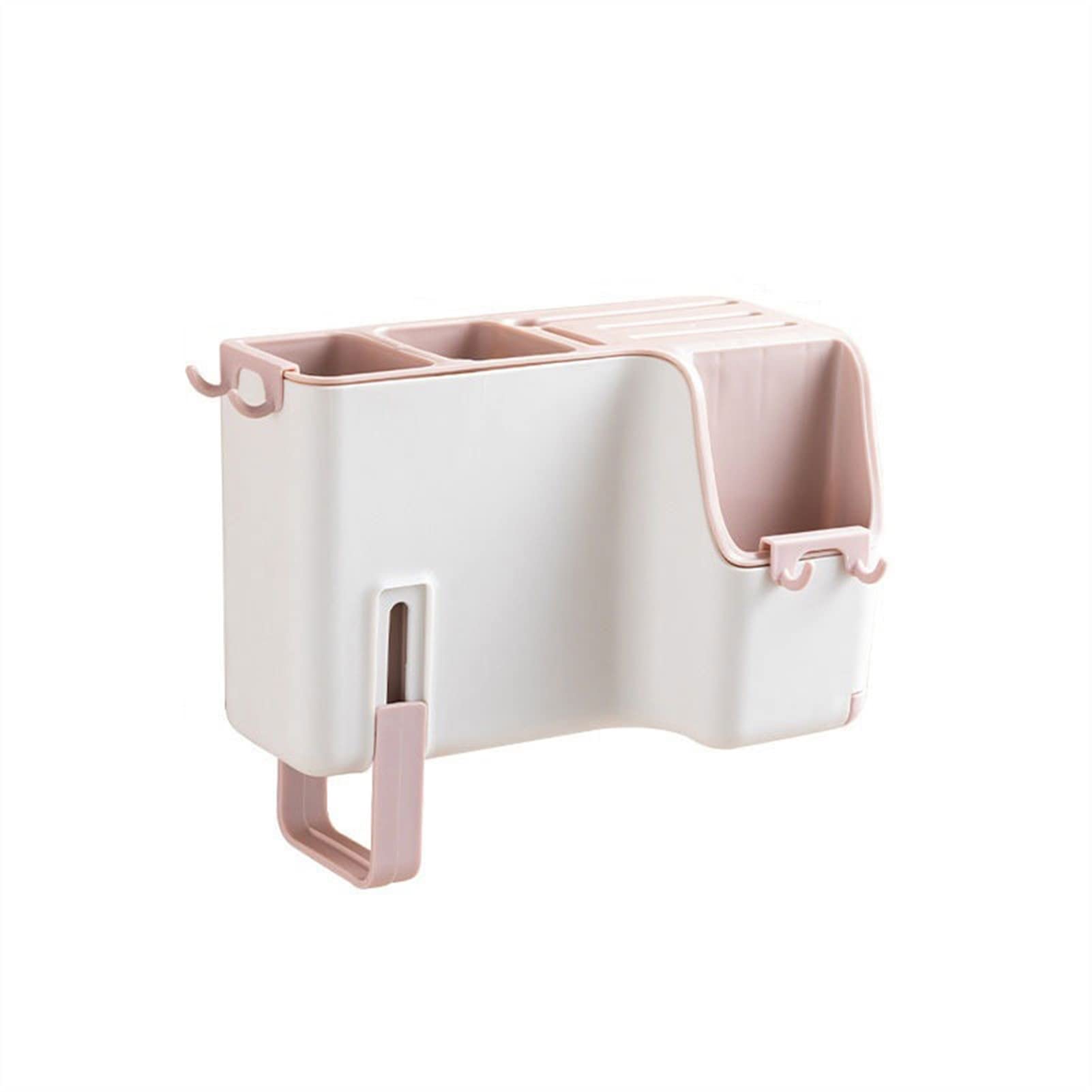 Multifunctional Wall-Mounted Cutlery Holder - Detachable Spoon Fork Organizer with Drain Rack, Kitchen Utensil Storage for Chopsticks, Spatulas (Pink) - Perfect for Small Kitchen Space Saving & Countertop Organization