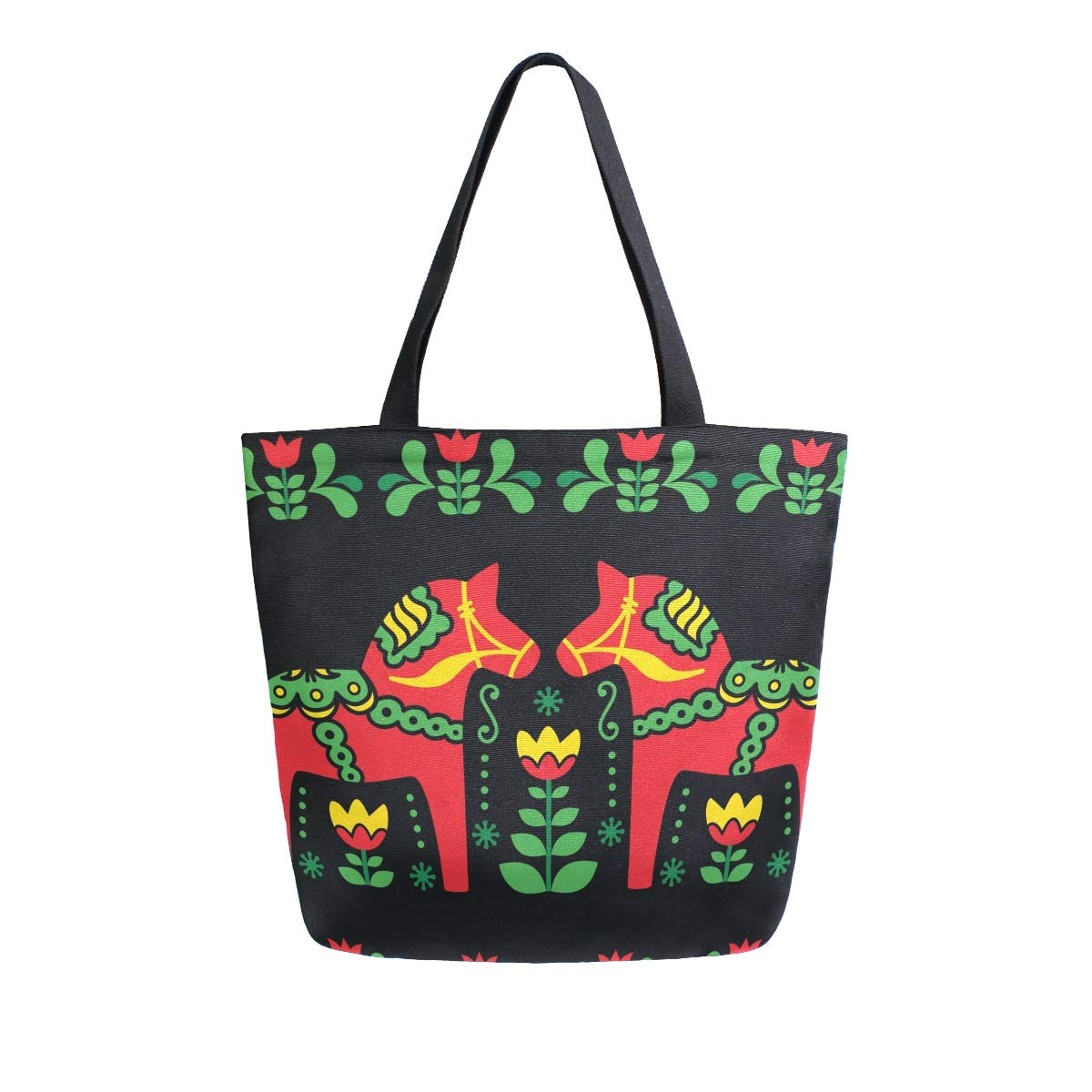 Swedish Dala Canvas Tote Bag - Eco-Friendly Reusable Shopping & Grocery Tote with Shoulder Strap - Perfect for Travel, Beach, Farmers Market & Daily Errands