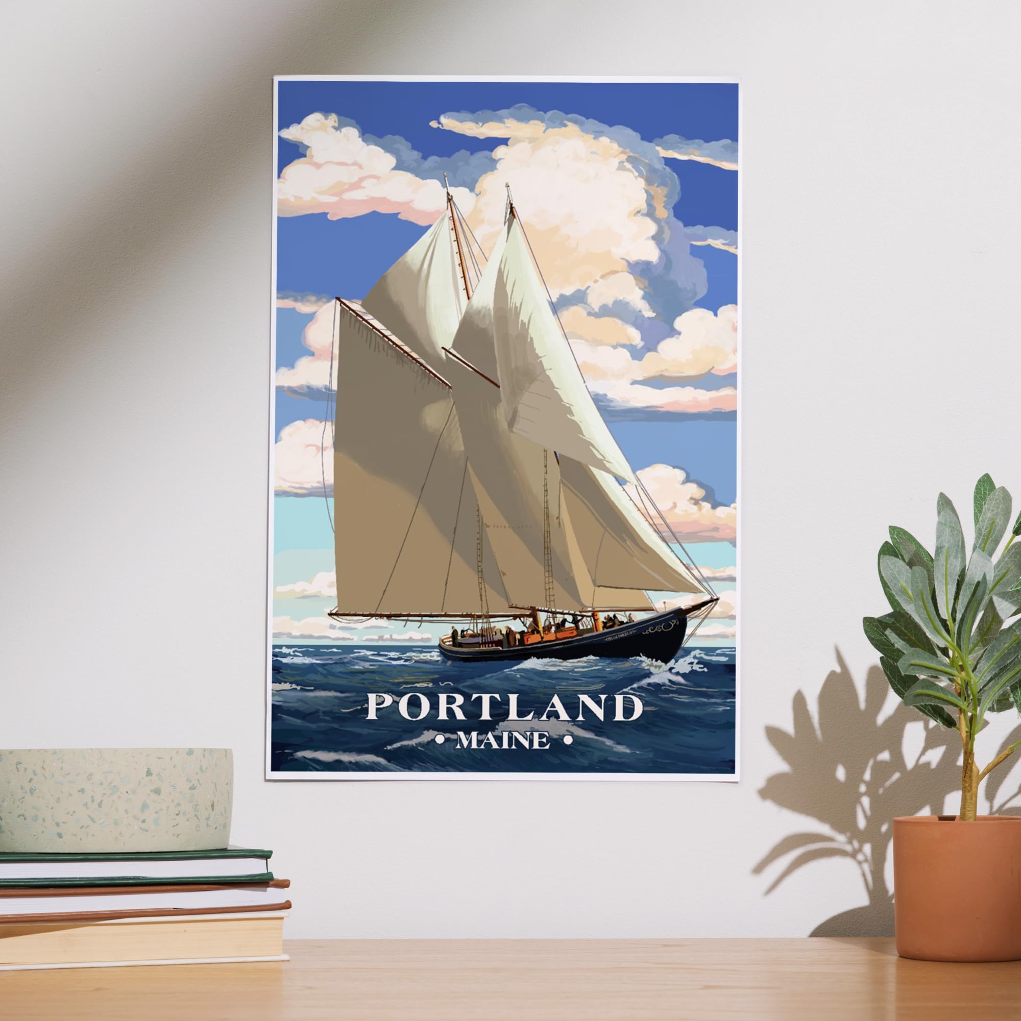 Lantern Press 12x18 Inch Portland Maine Bluenose II Art Print - Coastal Wall Decor for Living Room, Bedroom & Office - Nautical Themed Home Decoration