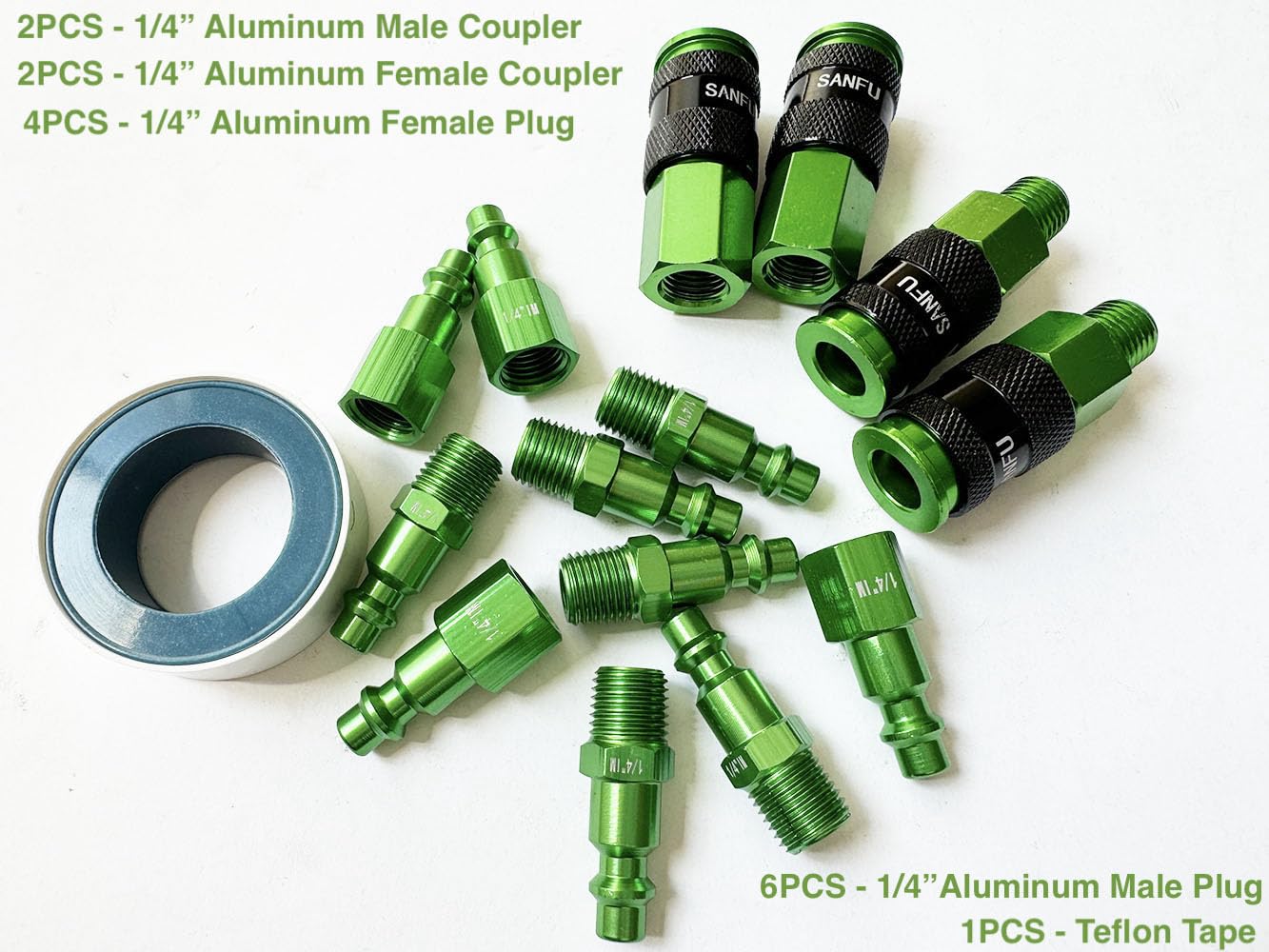 **15-Piece Aluminum AMT Universal Air Coupler Kit - 1/4 Inch Thread, Lightweight Air Hose Fittings for Air Compressors - Perfect for Pneumatic Tools, Tire Inflation & DIY Projects**