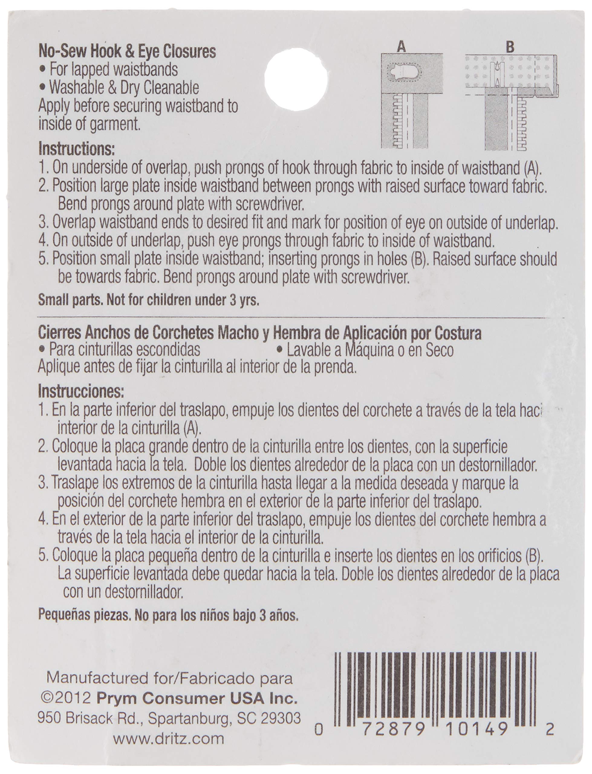 Dritz No-Sew Hook & Eye Closures - 4 Sets Nickel Plated Fasteners for Dresses, Bras & Clothing Repair | Secure & Easy DIY Garment Fixing Solution