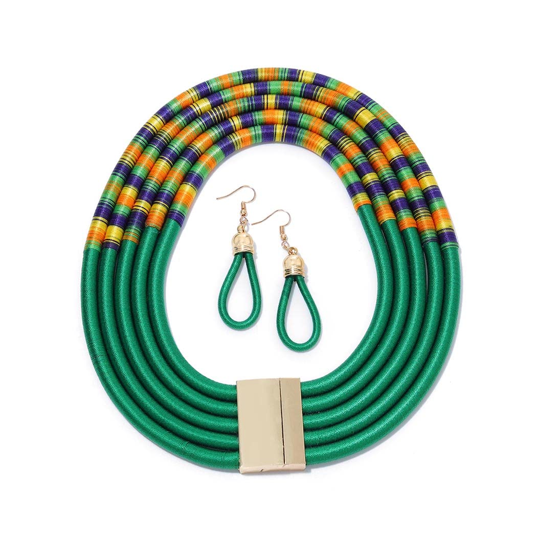 Deladola African Tribal Jewelry Set - Layered Choker Necklace & Statement Earrings for Women & Girls | Bold Multilayer Chunky Necklace Accessories for Parties, Weddings & Cultural Events