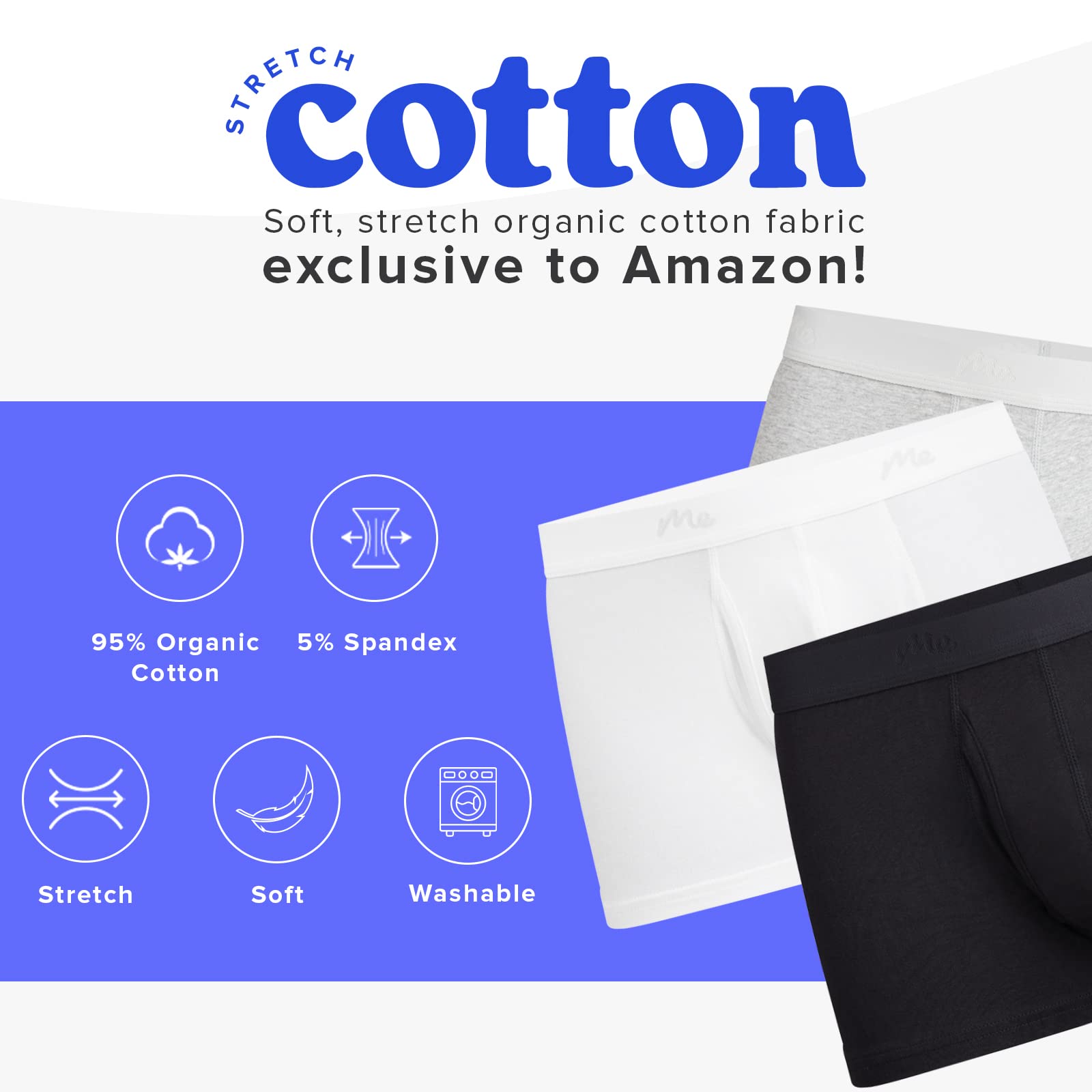 MeUndies Men's Stretch Cotton Underwear Trunks with Fly - Soft Breathable Boxer Briefs for Everyday Comfort - Amazon Exclusive Fabric - Perfect for Work, Gym & Lounge Wear