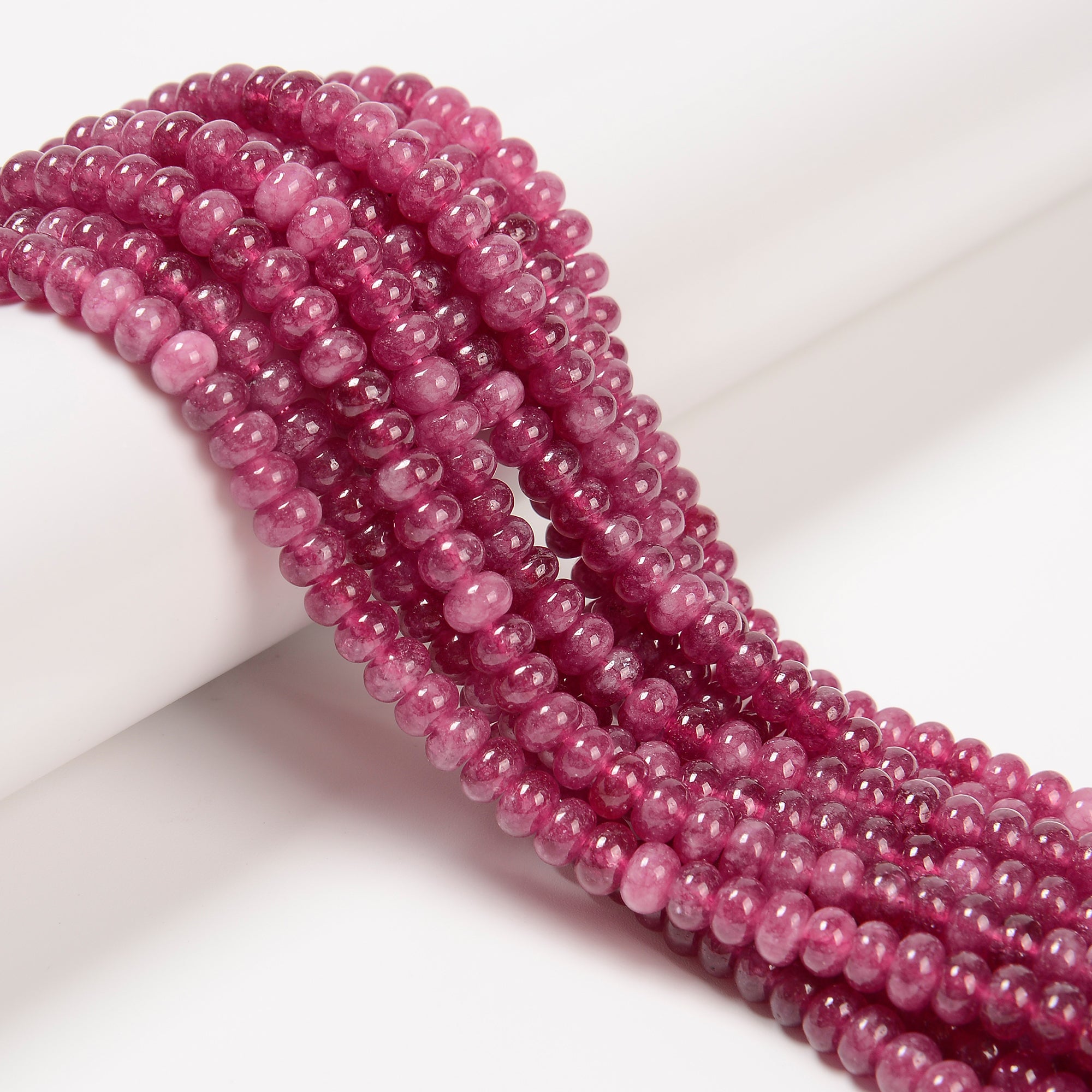 Natural Fuchsia Dyed Jade Smooth Rondelle Beads 4x6mm - 15.5 Inch Strand for Jewelry Making, Bracelets & Necklaces - DIY Craft Beads for Women's Accessories