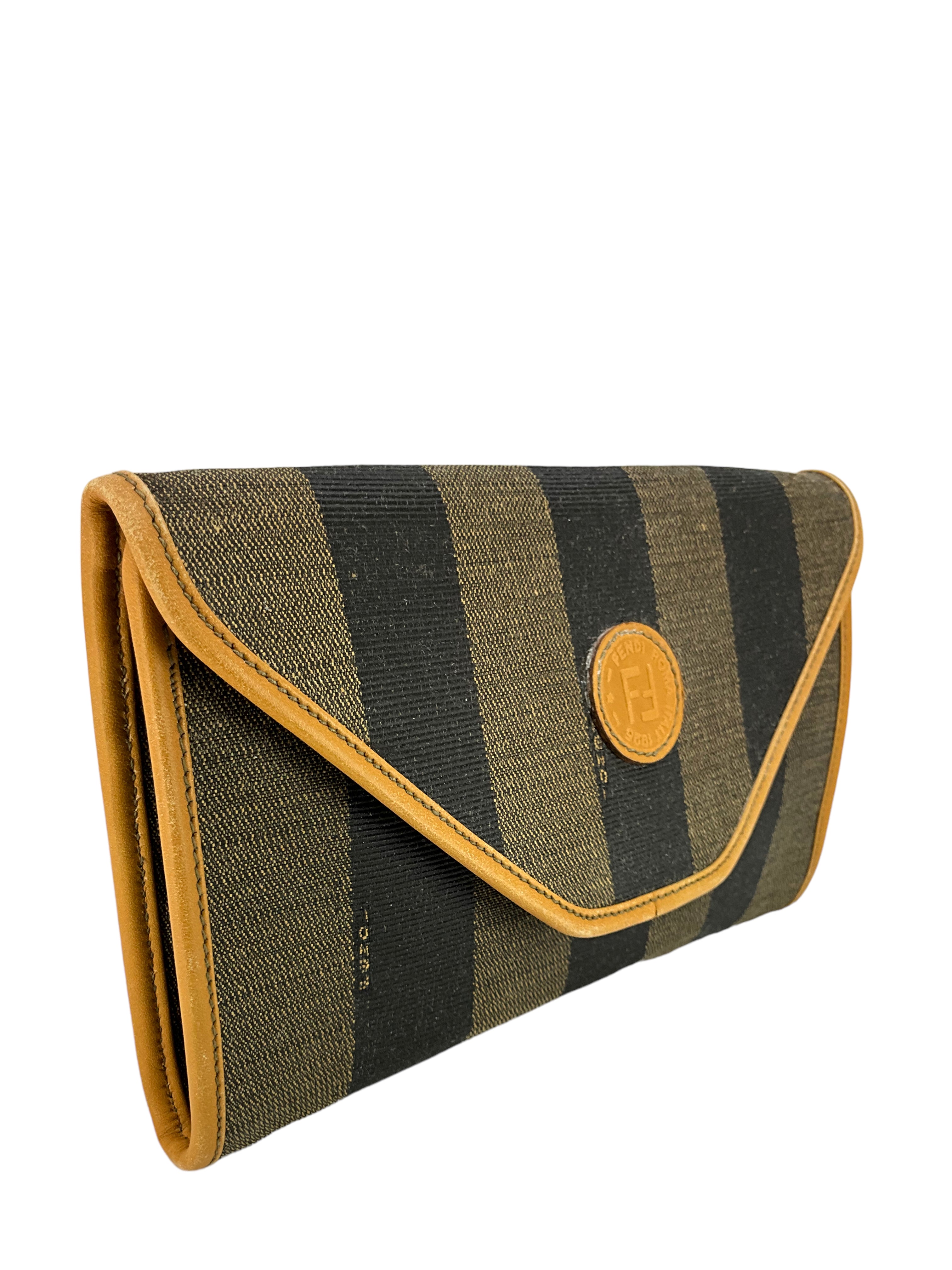 FENDI Vintage Vinyl Pequin Striped Envelope Clutch Bag for Women | Luxury Designer Handbag for Evening Parties & Special Occasions