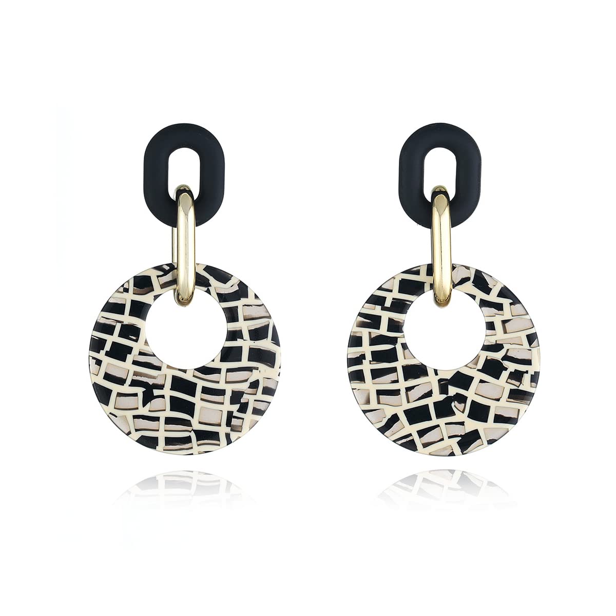 Stylish Acrylic Geometric Drop Earrings for Women - Black & White Chunky Paperclip Chain Link Dangle Earrings - Trendy Statement Jewelry Gift for Parties, Work & Everyday Wear