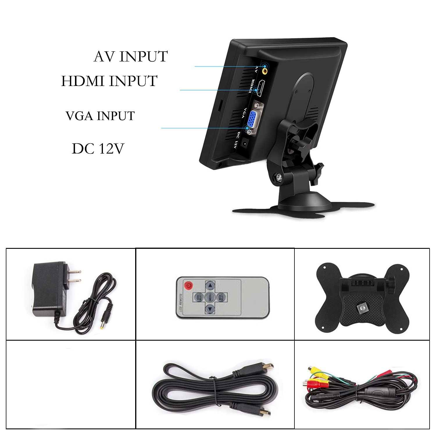 Yasoca 7 Inch Portable HDMI Monitor - 1080P HD VGA Screen with Built-in Speaker, 1024x600 Resolution, 170° Viewing Angle - Ideal for Car Rearview Cameras, DVD Players, Surveillance Systems, STB, PC, TV & Raspberry Pi Projects | Perfect for Road Trips, Home Security & DIY Tech Setups