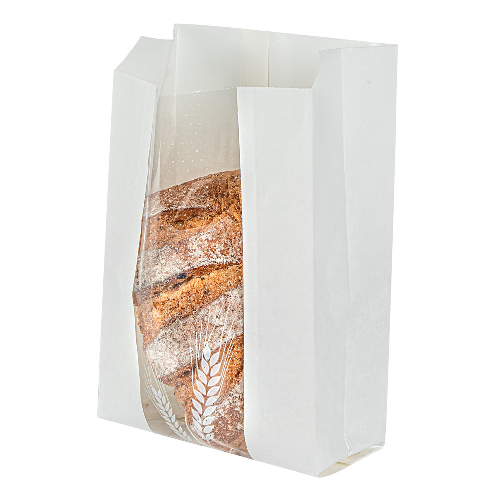 Premium White Paper Bread Bags - Micro Perforated, Greaseproof, Wheat Pattern (6