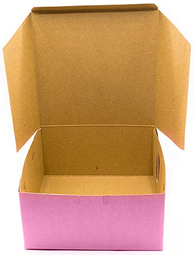 Eco-Friendly 8x8x4 Inch Recycled Pink Kraft Cake Box with 8 Inch Round Cake Boards (10-Pack, Front Loading) – Perfect for Bakeries, Wedding Cakes & Gift Packaging