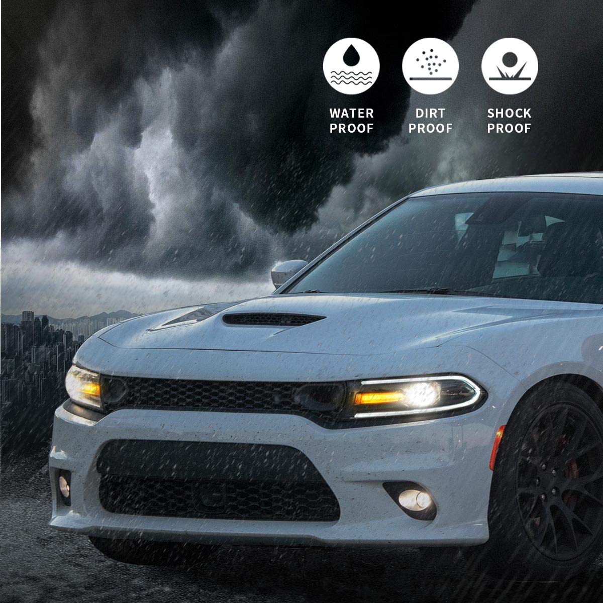 VLAND 9005 LED Headlights Assembly with Dual Beam Lens & DRL - Compatible for Dodge Charger 2015-2020 (Left Side) - High Performance Projector LED Front Lamps for Night Driving & Enhanced Visibility
