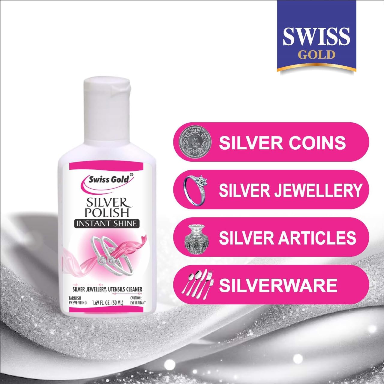 SWISS GOLD Instant Jewelry Cleaner & Polishing Liquid - Removes Tarnish from Gold, Diamonds & Gemstones - Quick Shine Restoration for Rings, Necklaces & Watches - Perfect for Wedding, Party & Everyday Jewelry Care