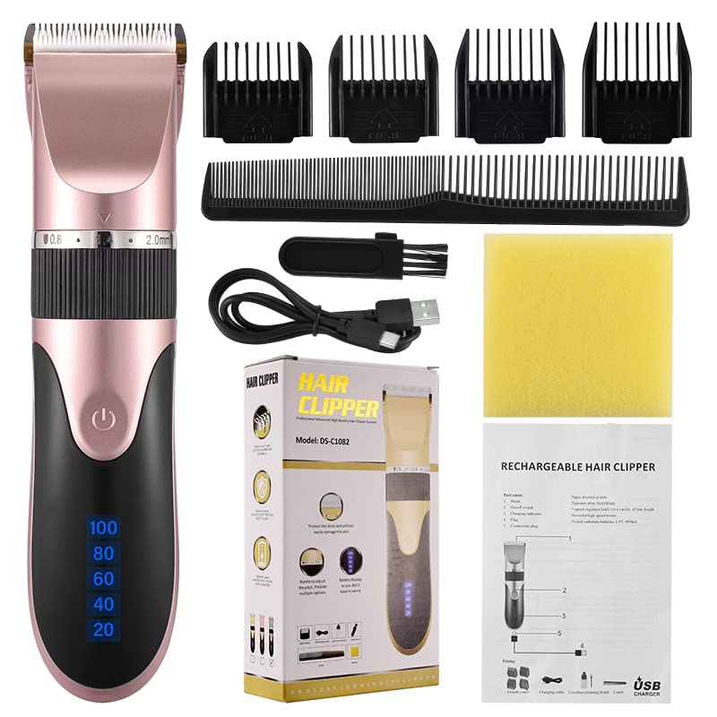 Professional Hair Clippers for Men - Cordless Electric Hair Trimmer & Beard Clipper Kit with Multiple Attachments | Pink Barber Clippers with Storage Box | Perfect for Home Haircuts, Beard Grooming & Salon Styling