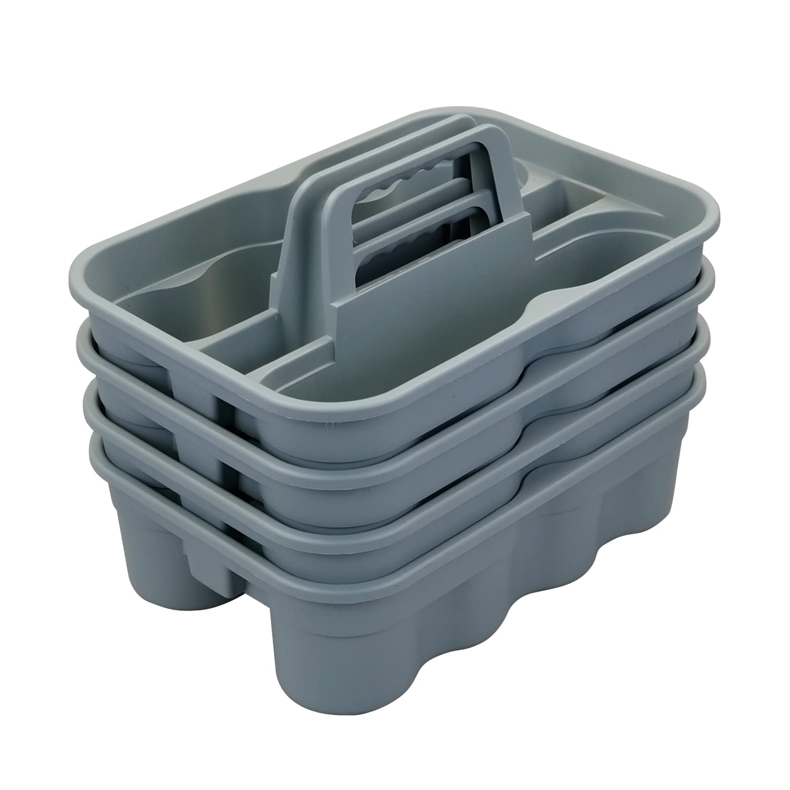 Teyyvn 4-Pack Plastic Cleaning Caddy with Handle - Gray Organizer for Cleaning Supplies, Bathroom & Kitchen Essentials | Perfect for Housekeeping, Janitorial & Home Organization