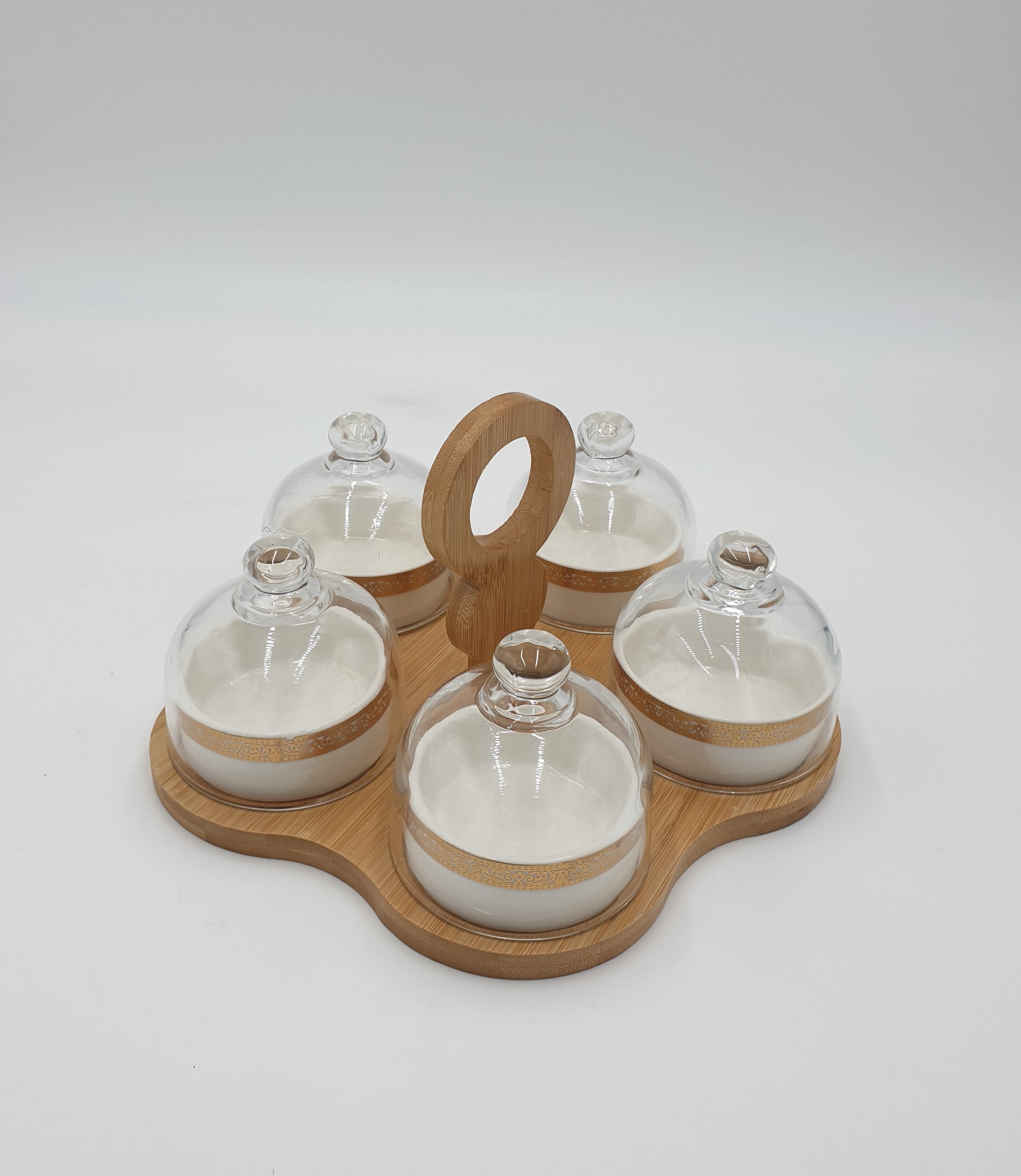 5-Section Candy Dish with Wooden Base - Perfect for Party Snacks, Candy Buffets, and Home Decor