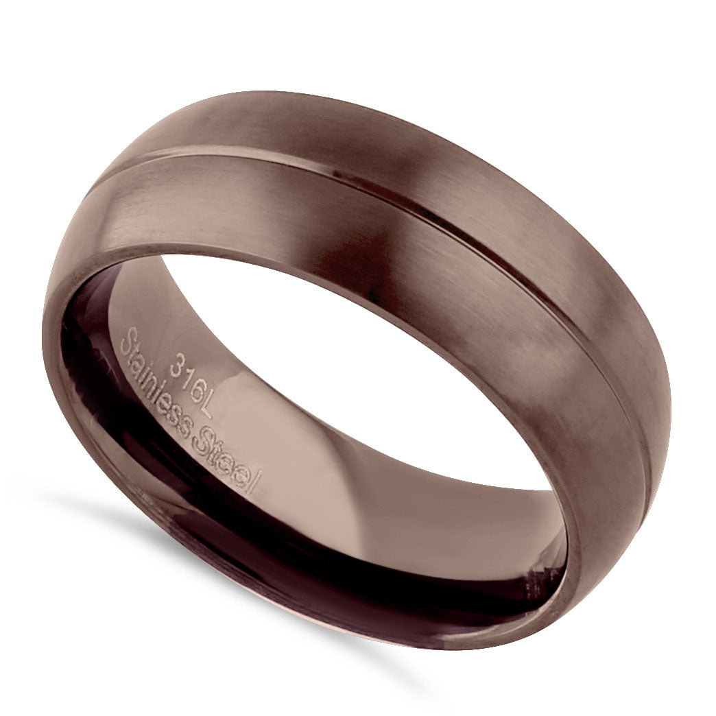 Stainless Steel Brown Plated Groove Band Ring for Men & Women - Fashion Jewelry for Everyday Wear, Wedding, Anniversary & Gift Giving