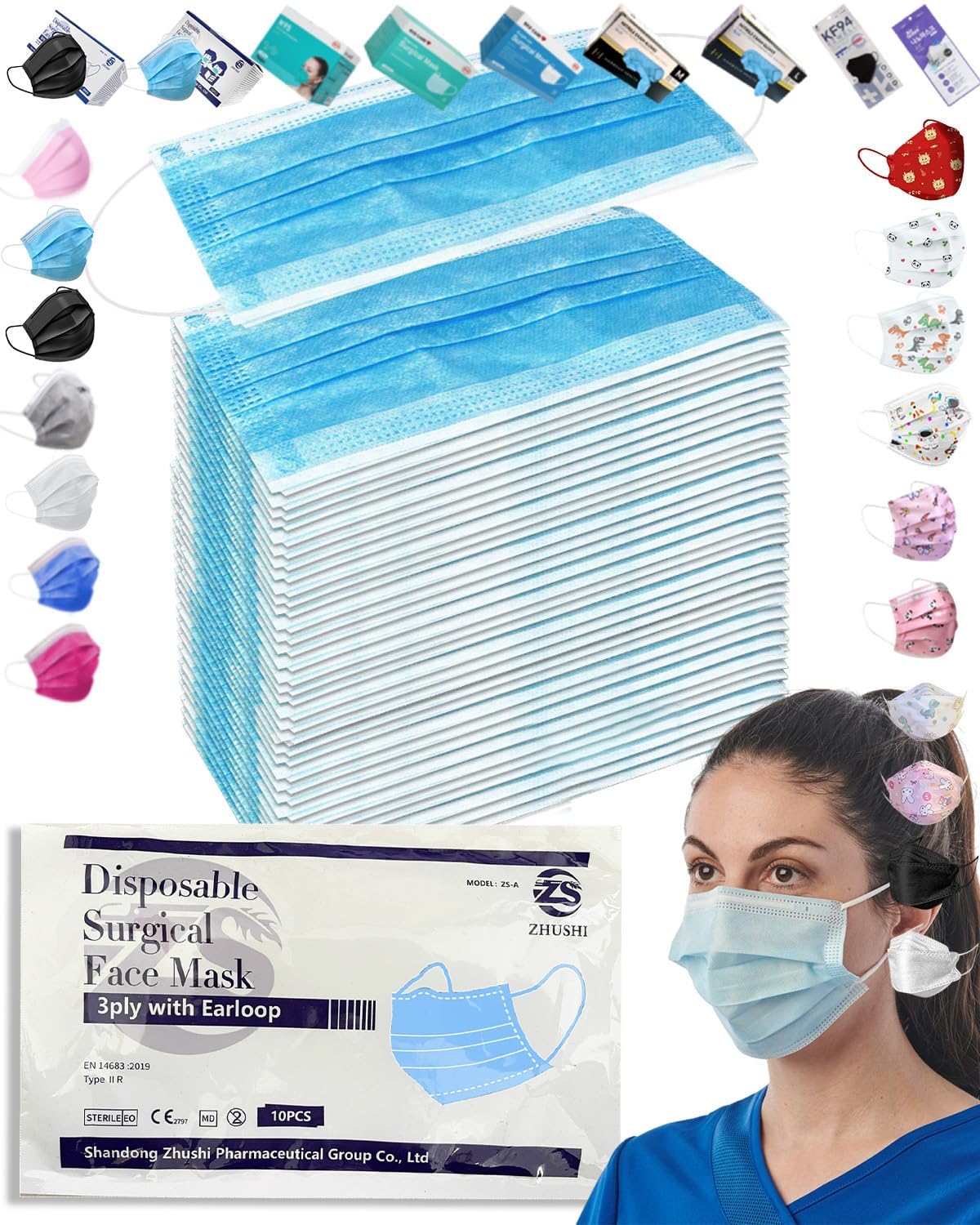 100 Packs (10 Count/Bag) ASTM F2100-19 Level 2 Medical Grade Disposable Face Masks - 3-Layer High Filtration Blue Surgical Masks with Melt-Blown & Non-Woven Fabric - Ideal for Healthcare, Office & Public Safety Protection