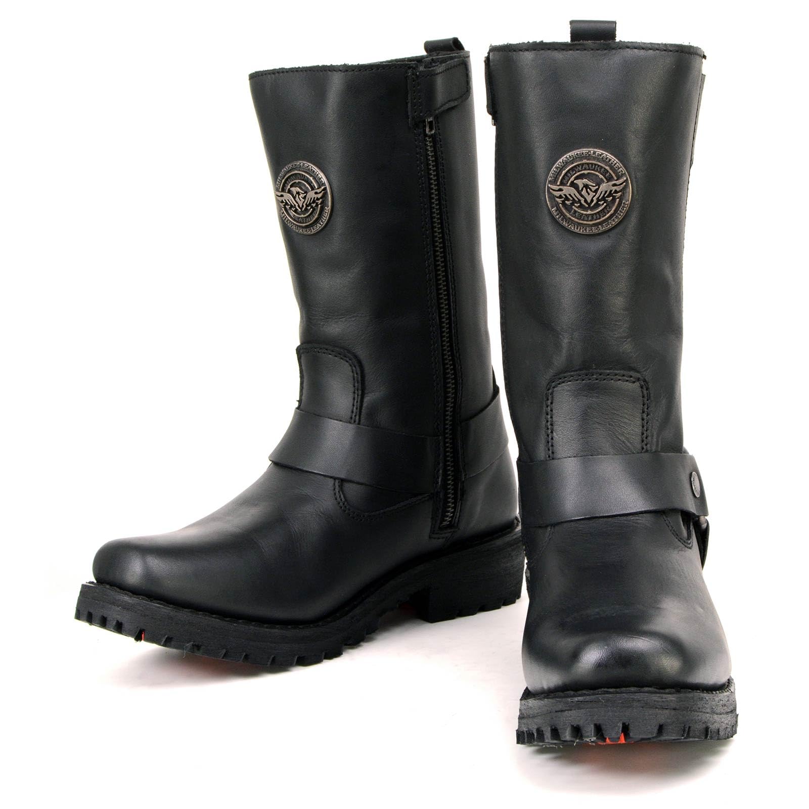 Milwaukee Leather MBL9360 Women's Black Leather 11-Inch Classic Harness Square Toe Motorcycle Boots - Durable Riding Footwear for Harley Davidson & Cruiser Bikes | Perfect for Long Rides & Motorcycle Events