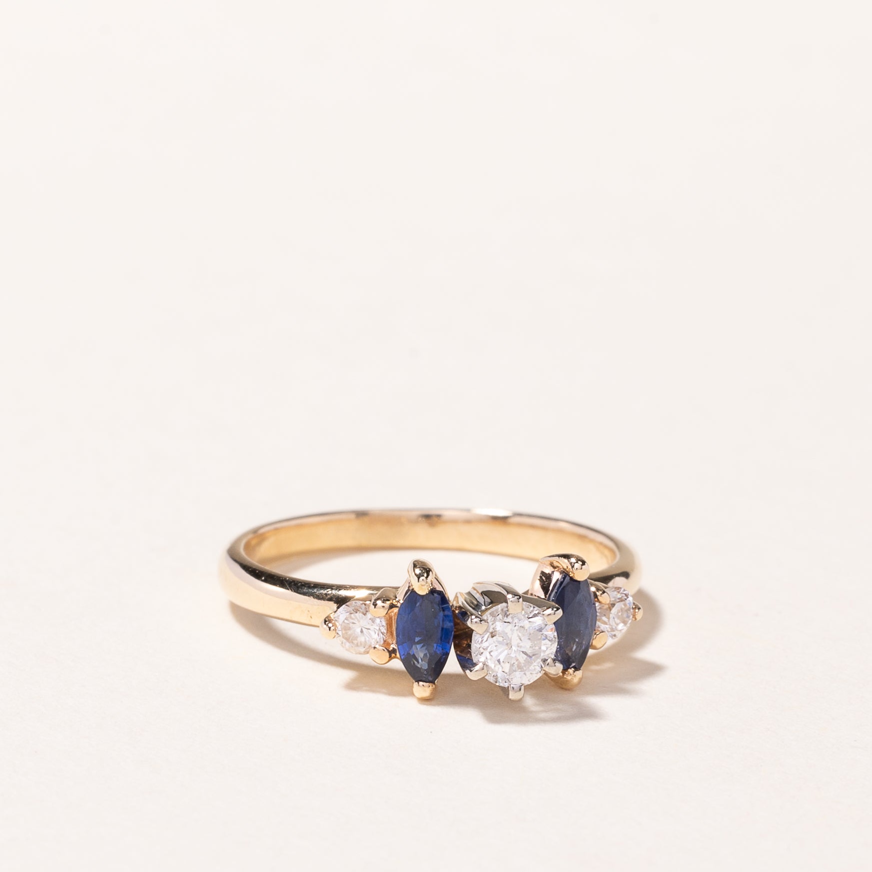 14K Yellow Gold Sapphire and Diamond Ring - 0.33ctw Total Weight, 0.30ct Sapphire - Size 5 | Elegant Engagement, Wedding, Anniversary or Gift Jewelry for Women