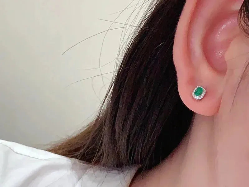 18K White Gold Earrings with Real Natural Emerald & Diamond | Classic Fine Jewelry for Women | Elegant Gift for Wife, Mom, Anniversary, Birthday | Perfect for Weddings, Parties & Special Occasions