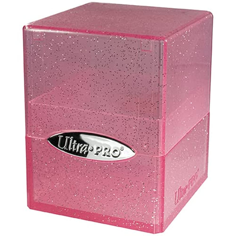 Ultra PRO Satin Cube 100+ Card Deck Box - Glitter Pink Trading Card Storage Case for MTG, Pokemon, Yu-Gi-Oh & Sports Cards | Durable Collectible Card Protector | Perfect for Travel, Tournaments & Game Nights