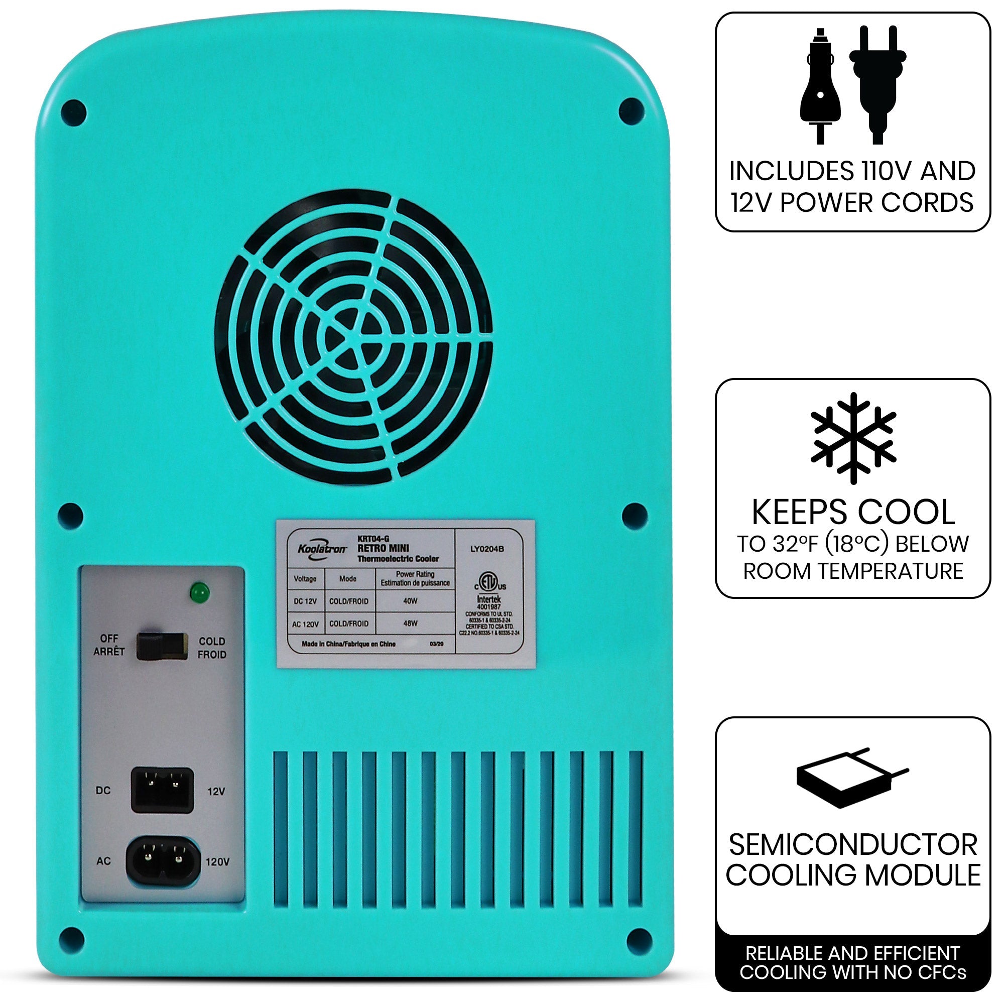 Koolatron 4L Retro Portable Mini Fridge - 12V DC & 110V AC Power, 6 Can Capacity Personal Cooler for Drinks, Snacks, Skincare & Beauty Products - Perfect for Home, Office, Dorm, Travel & Car Use