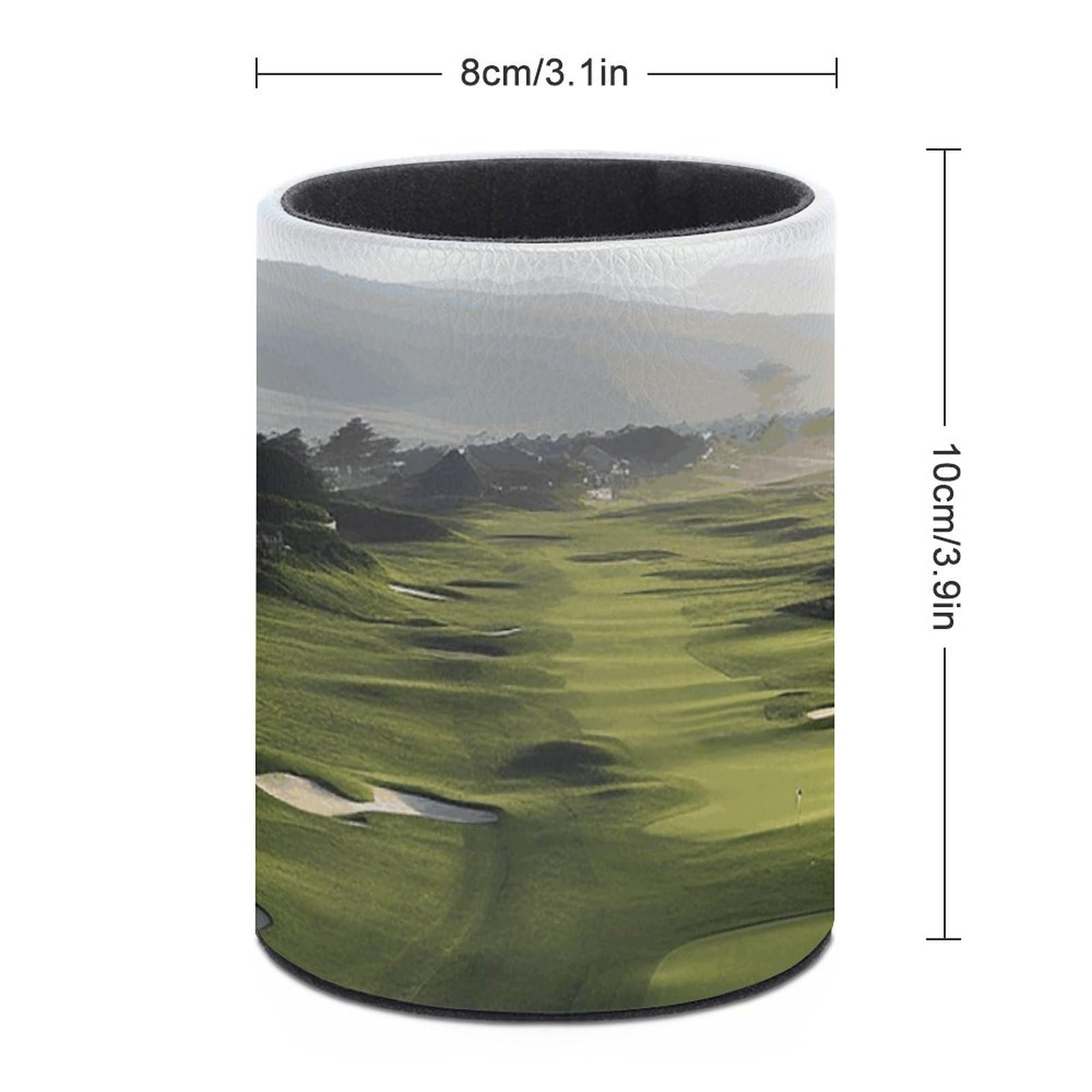 Acrylic Pen Holder with Seaside Golf Course Print - Round Office Desk Organizer for Pens & Pencils | Perfect for Home, Office, and Golf Lover's Workspace