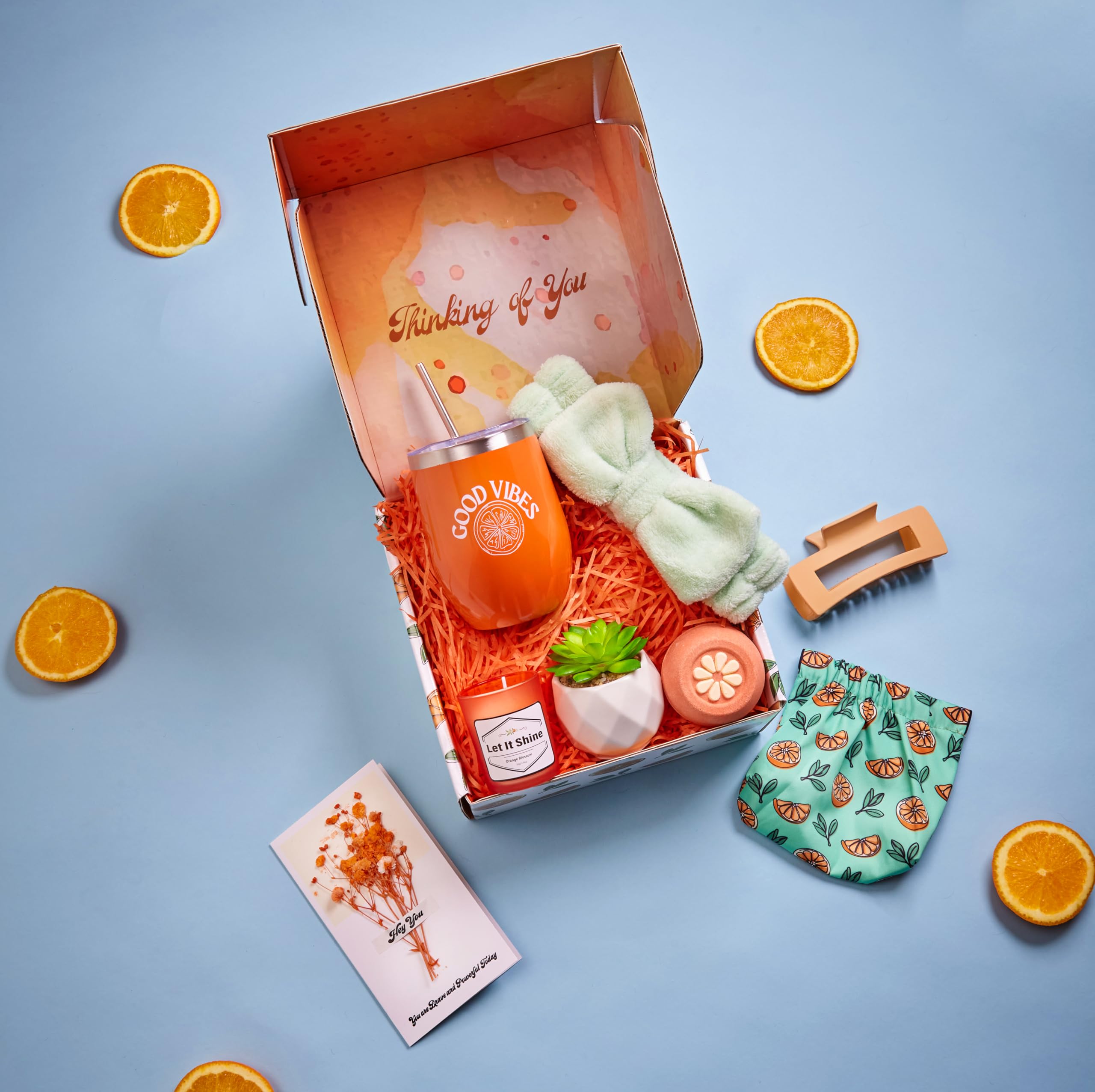 Orange Themed Gift Baskets for Women - Premium Self Care & Get Well Soon Care Package - Thoughtful Thinking of You Gifts - Perfect for Birthdays, Holidays & Recovery - Made in USA