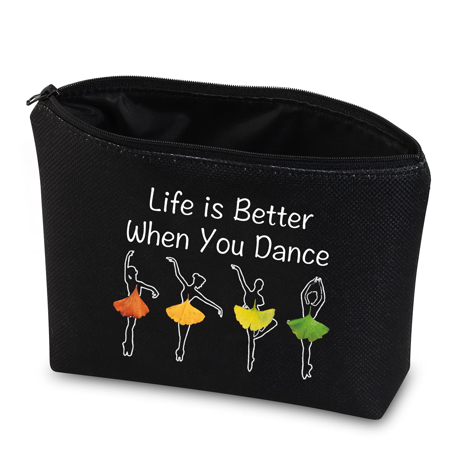 JNIAP Dancer Gift Dance Lover Makeup Bag - Life Is Better When You Dance Travel Toiletry Cosmetic Zipper Pouch (Dance Black Bag) for Dance Classes, Performances, and Travel Essentials