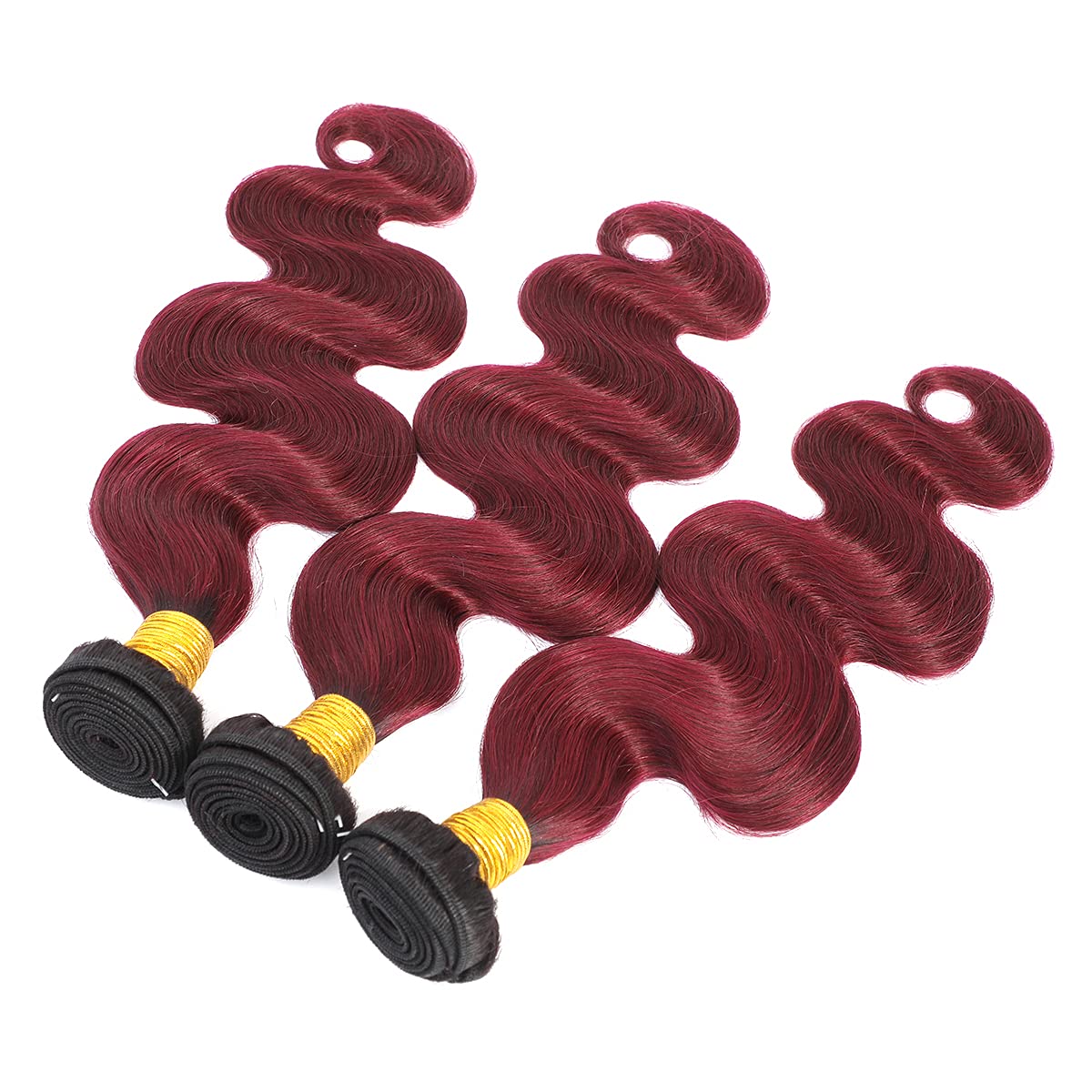 Ombre Bundles Human Hair 3 Pieces 300 Gram - 100% Brazilian Human Hair Extensions (1B Burgundy Body Wave) - 10A Soft Weave Bundles 16 18 20 Inch for Stunning Hairstyles - Perfect for Parties, Weddings & Everyday Glam