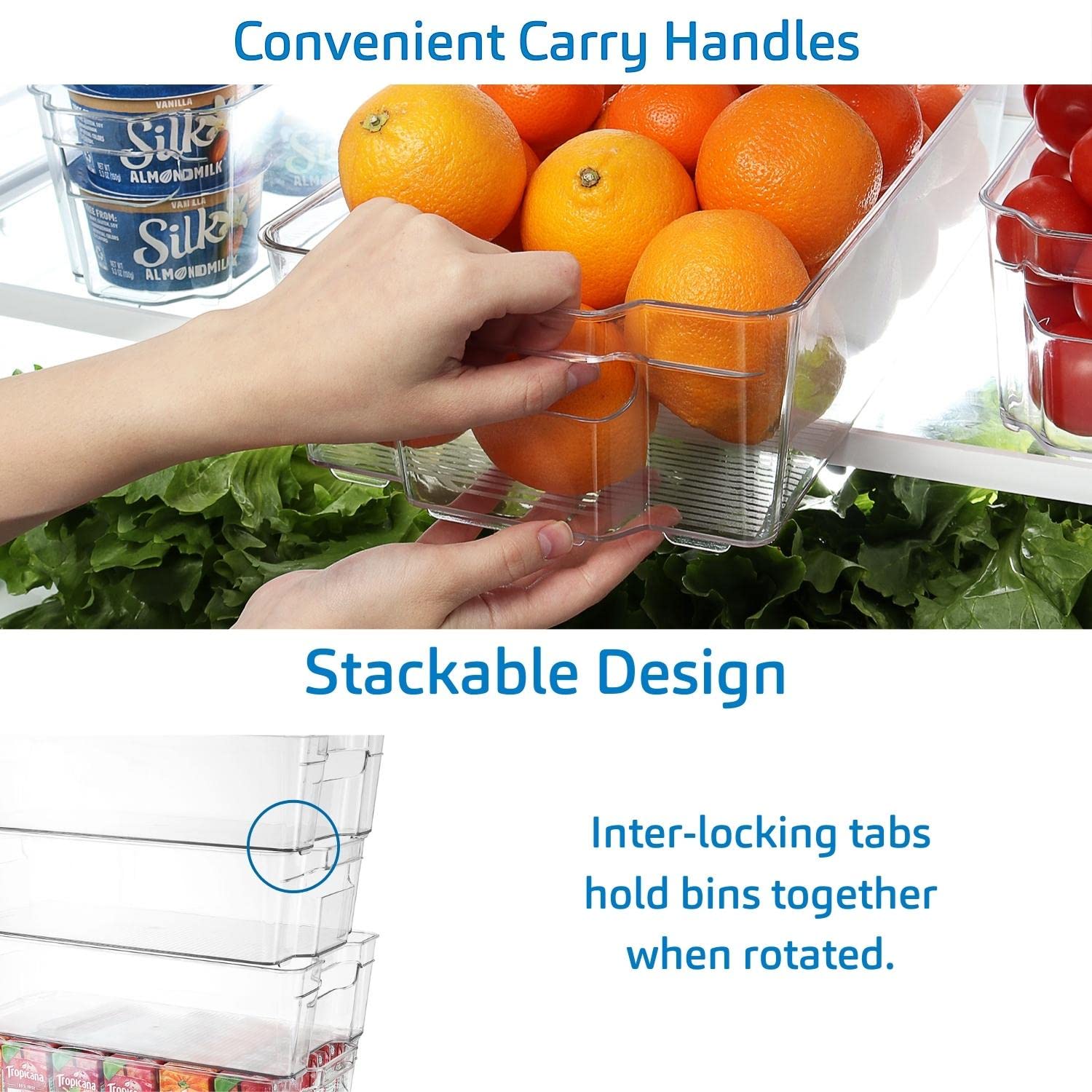 STORAGEBUD 6-Piece Refrigerator Organizer Bins - BPA Free Fridge & Freezer Storage Containers for Pantry Organization - Perfect for Fruits, Vegetables, Snacks & Meal Prep