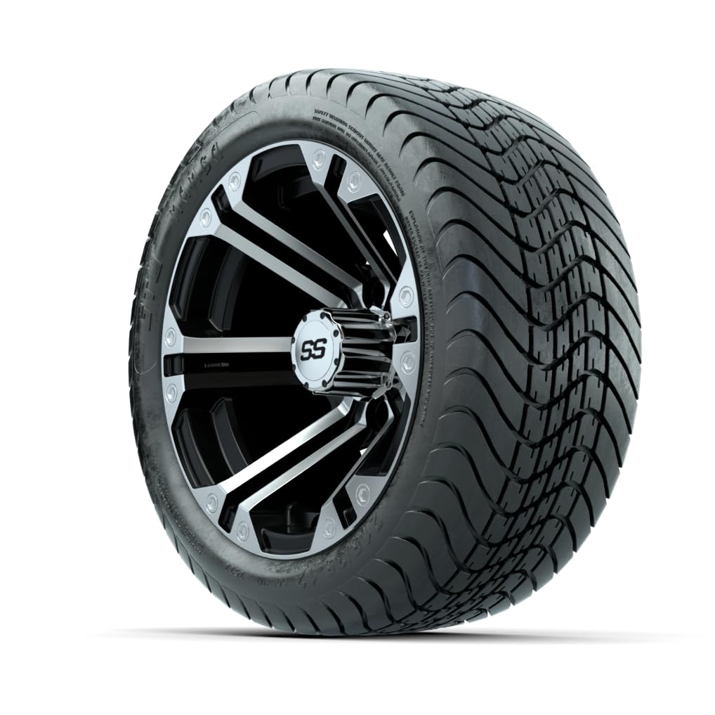 GTW 12 Inch Golf Cart Wheels & Tires Combo Set of 4 - Machined Black Specter Wheels with 215/35-12 Mamba Street Tires | Premium Golf Cart Accessories for Smooth Rides on Courses & Neighborhood Streets
