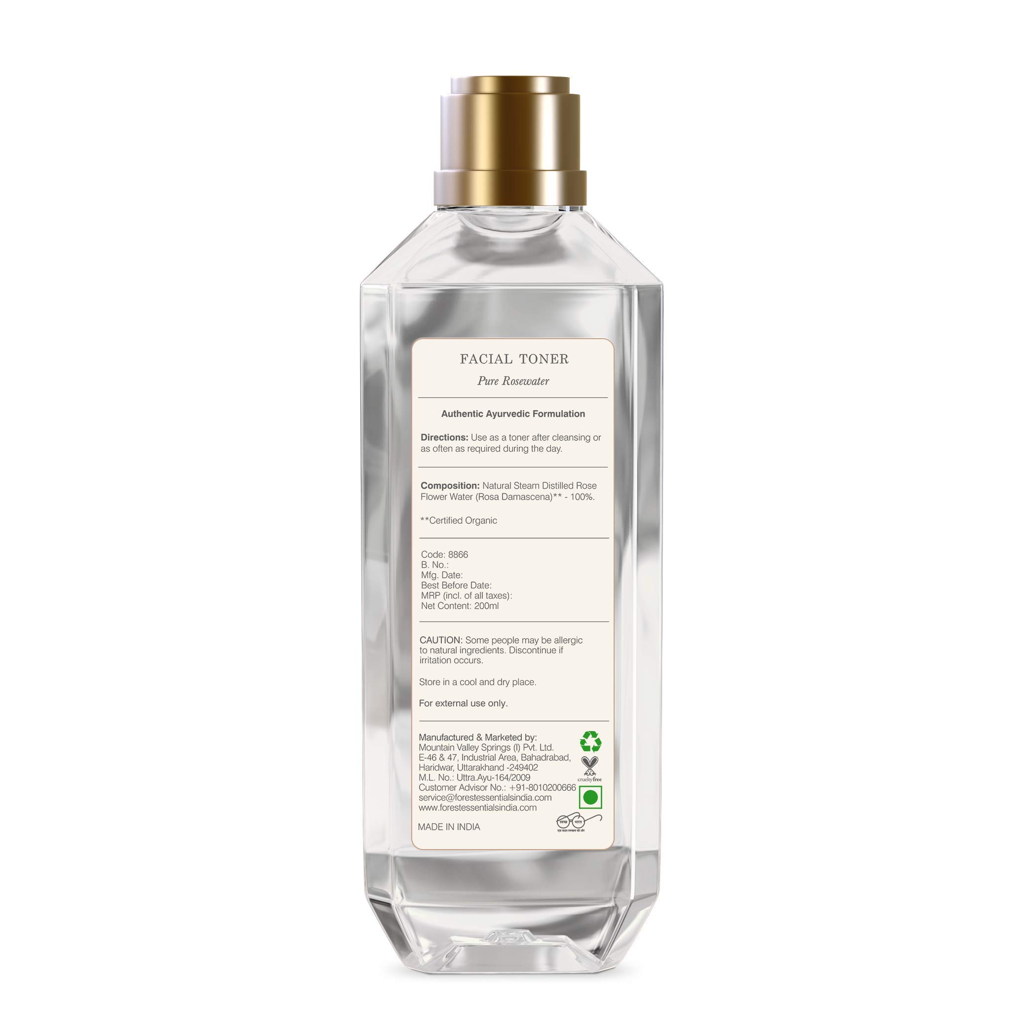 Forest Essentials Pure Rose Water Facial Toner 200ml | Alcohol-Free Hydrating Toner for Glowing Skin | Perfect for Daily Skincare Routine & Post-Cleansing Refreshment